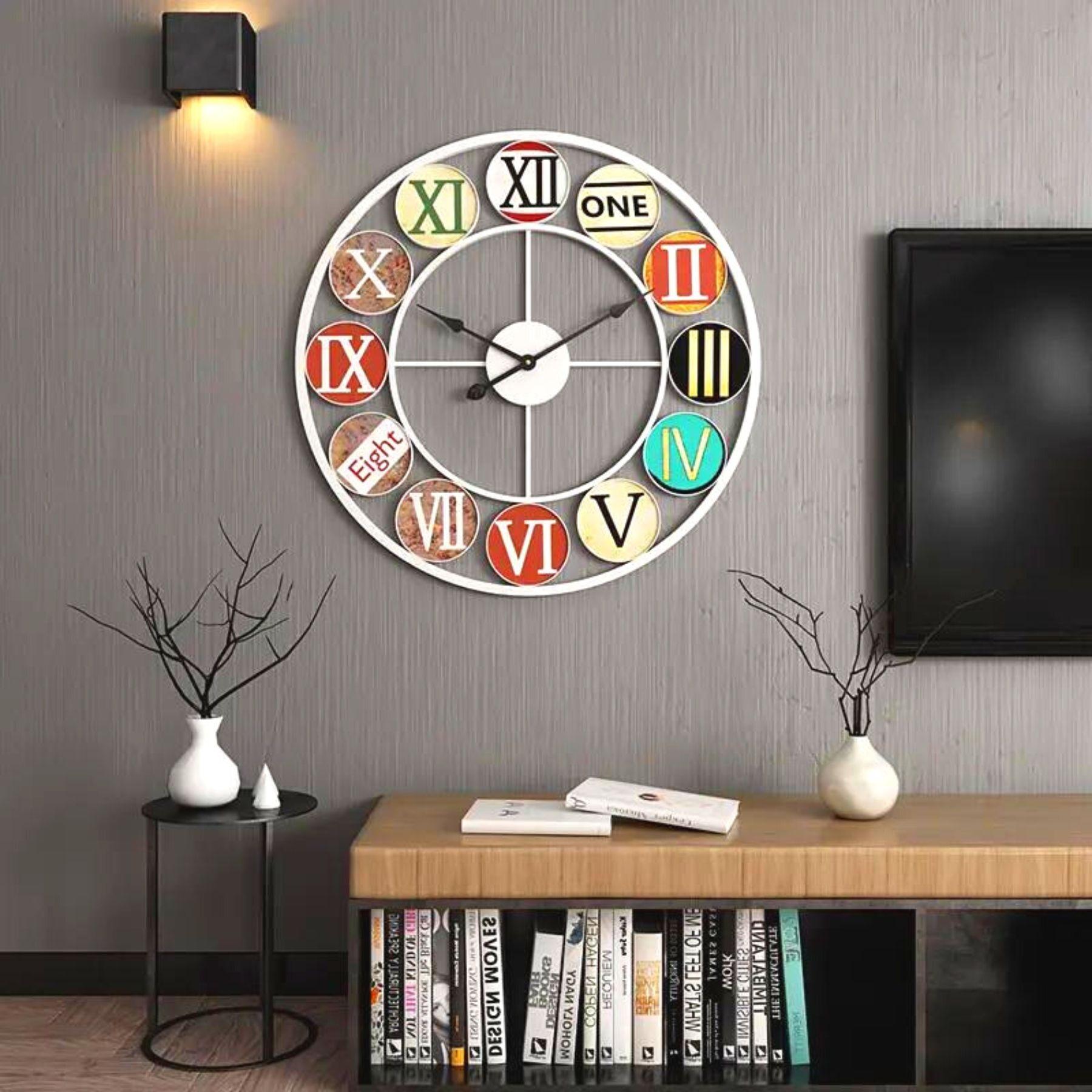 Reloj Mural marco blanco números de colores-1