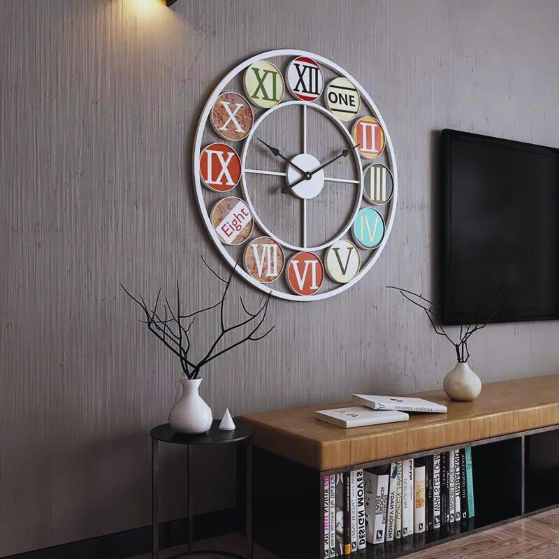 Reloj Mural marco blanco números de colores-2
