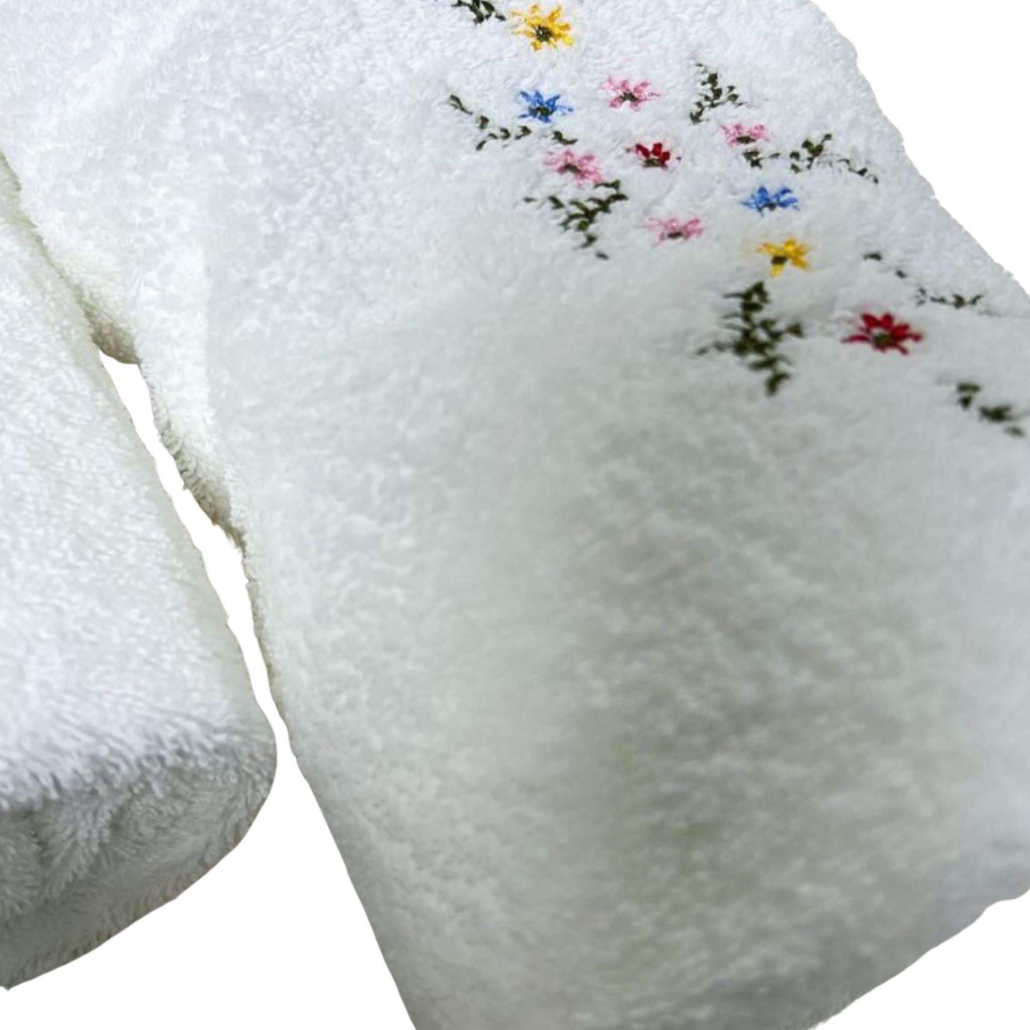 Set de 3 Toallas bordadas Algodon 550 GSM Floral 1 x tamagno y Cortina de Bagno Azzurro-6