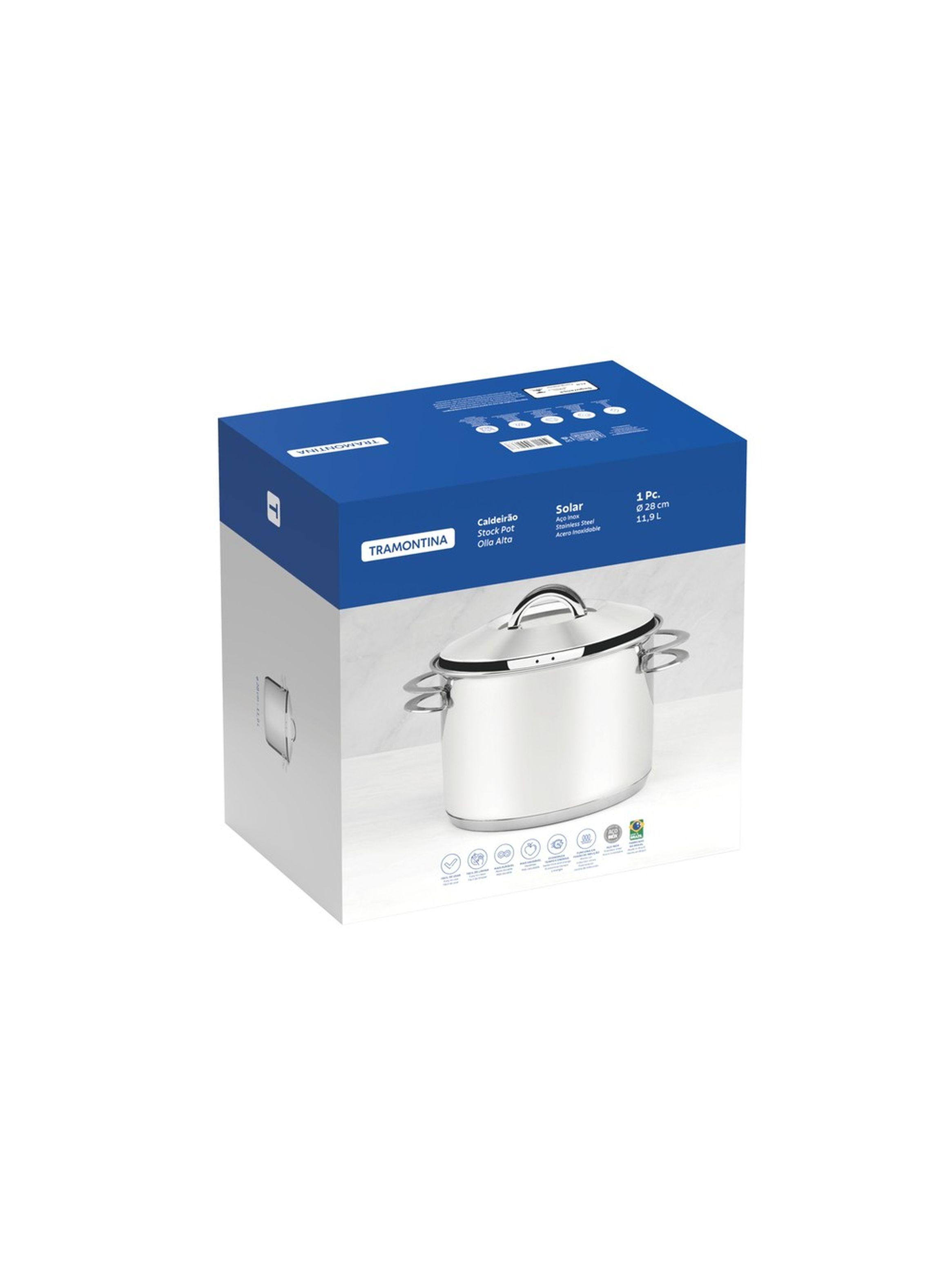 Olla alta Tramontina Solar de acero inoxidable fondo triple con tapa y asas 28 cm 11 9 L-4
