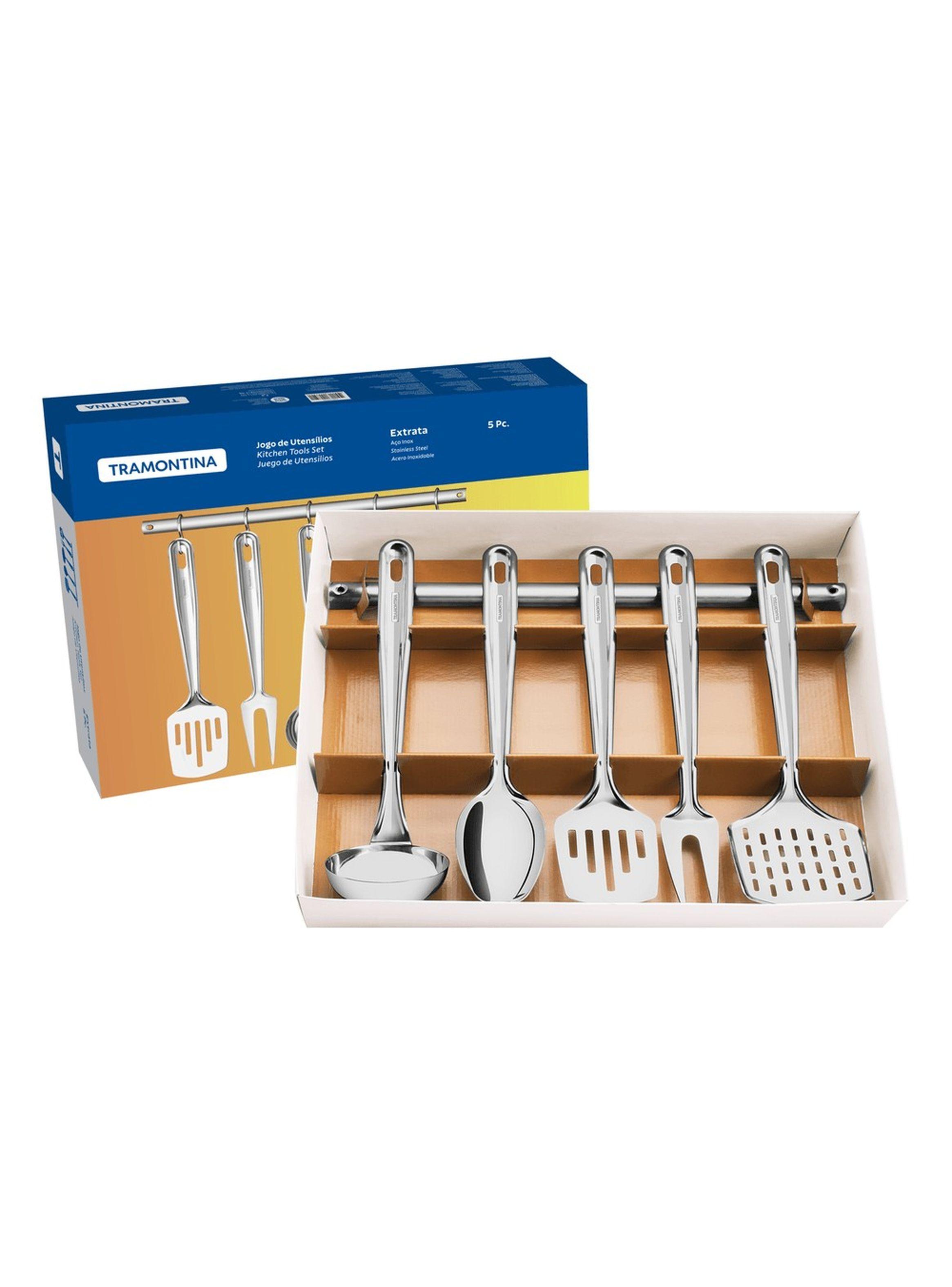 Juego de utensilios Tramontina Extrata de acero inoxidable con soporte de pared 5 piezas-5
