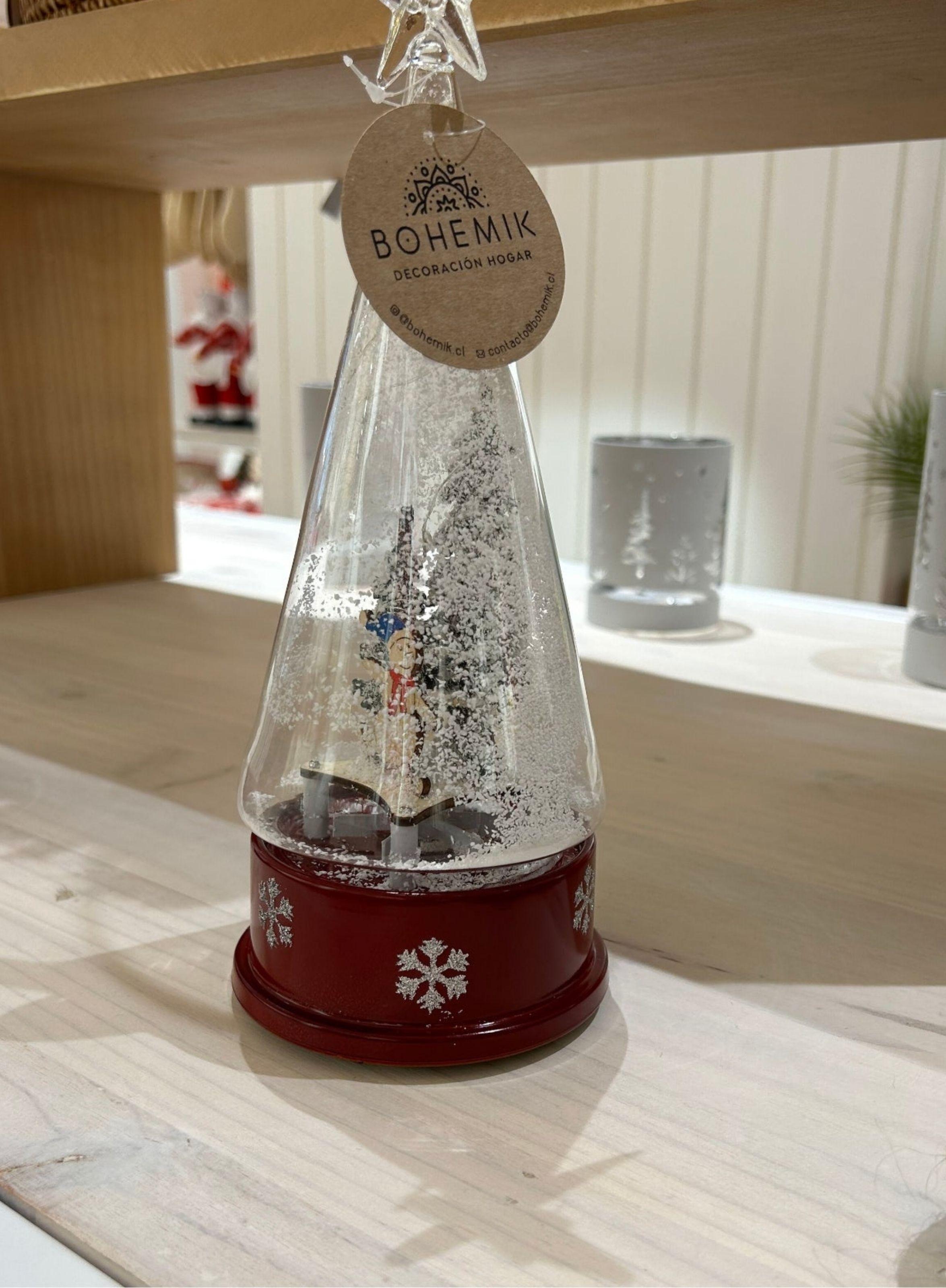 Adorno Navidad Rojo, luminoso, musical con nieve en movimiento de 28 cm-2