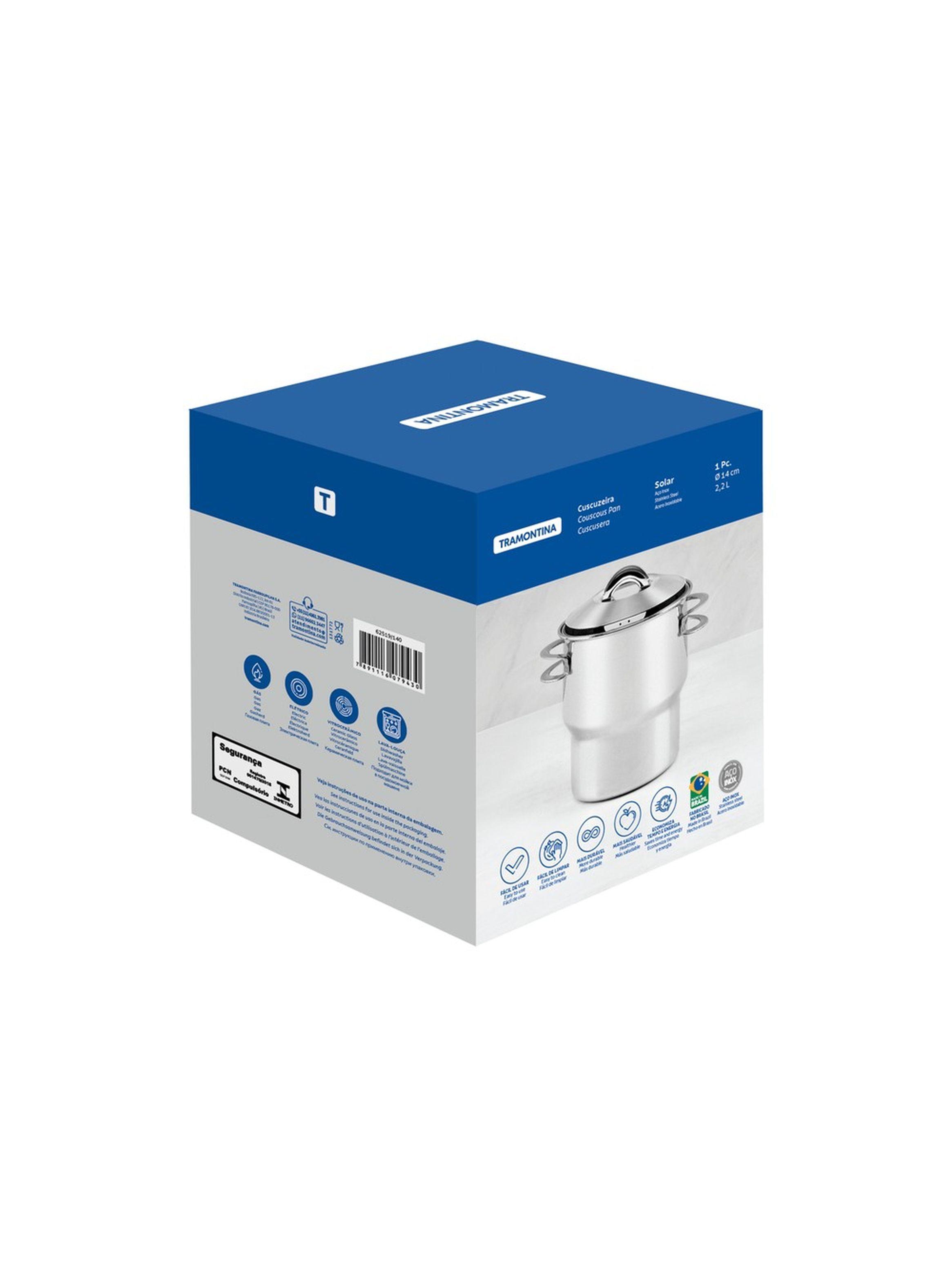 Cuscusera Solar de acero inoxidable Tramontina con asas y tapa 14 cm y 2 2 L-7