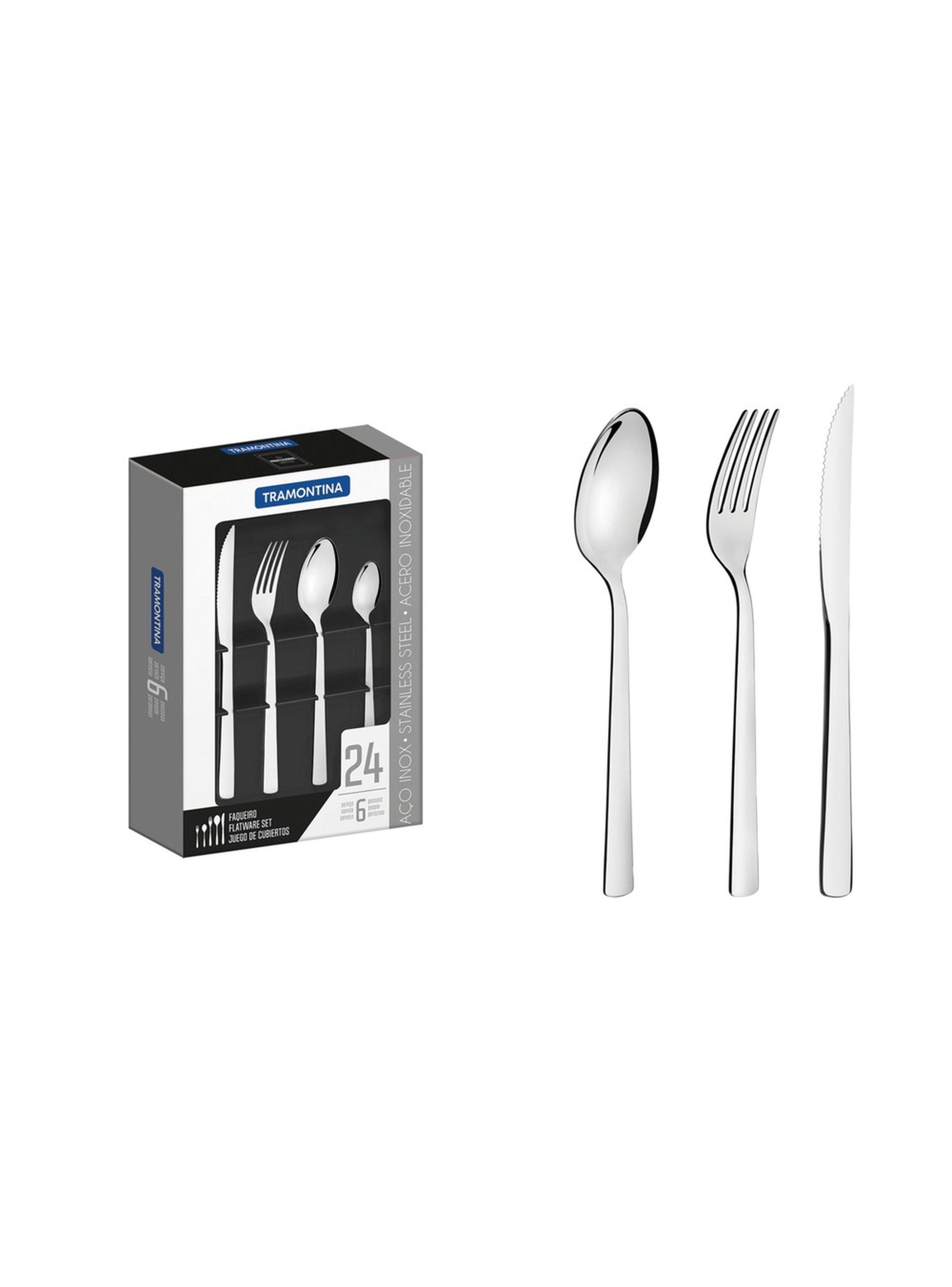 Juego de cubiertos de 24 piezas Tramontina Oslo de acero inoxidable con cuchillos para asado y termi-0