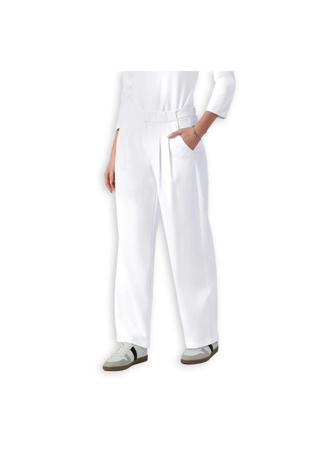 PANTALÓN CLÍNICO PLISADO MUJER PIERNA ANCHA 5266 WHITE-1