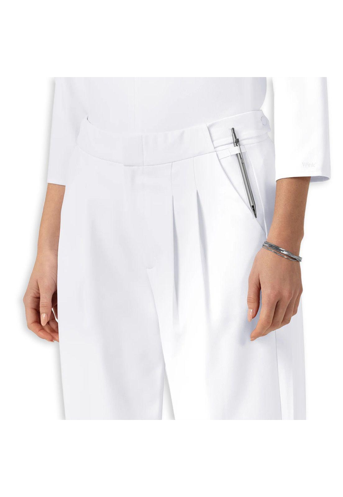 PANTALÓN CLÍNICO PLISADO MUJER PIERNA ANCHA 5266 WHITE-2
