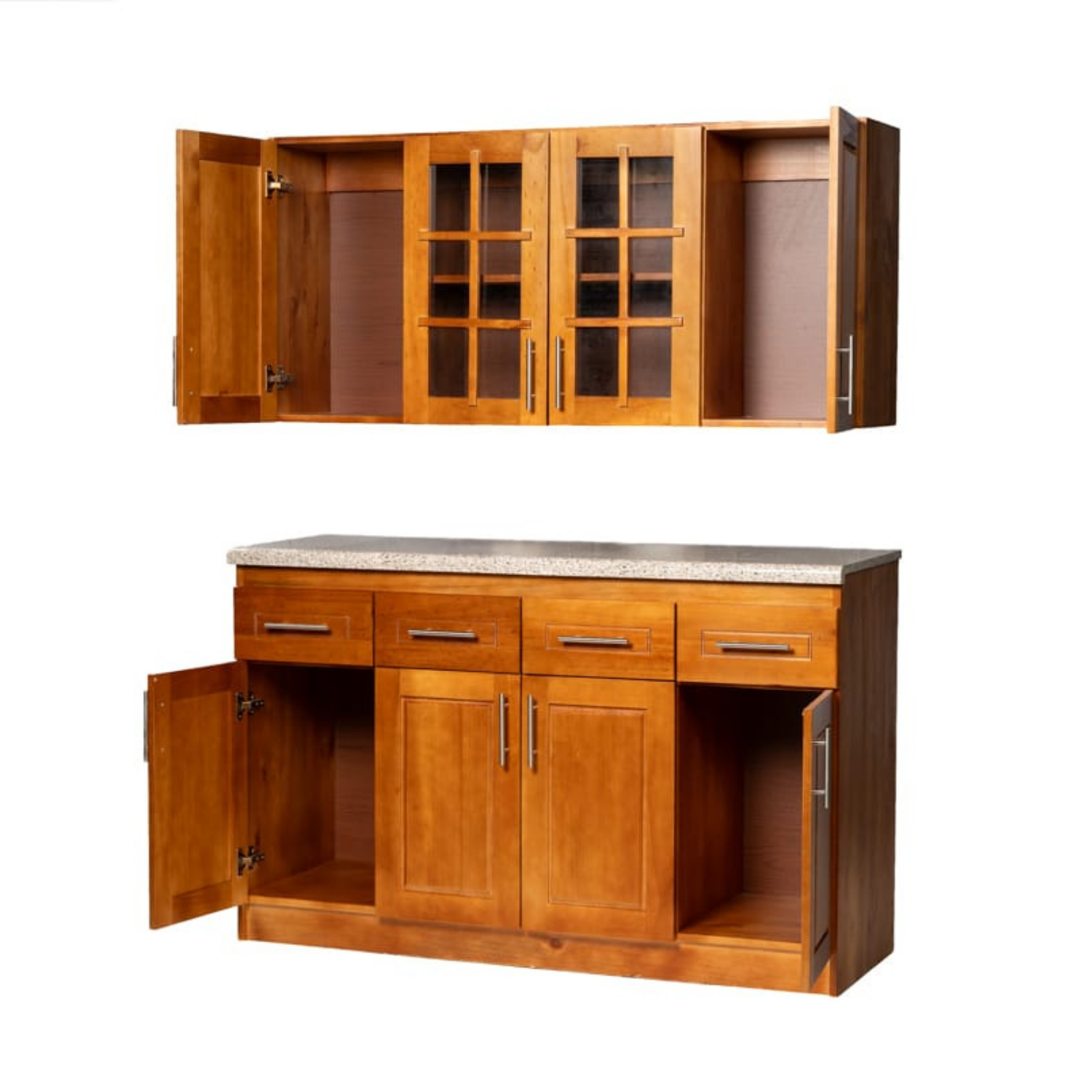 Mueble de Cocina Set Elevacion y base Berin Madera Nogal 4 Puertas-2