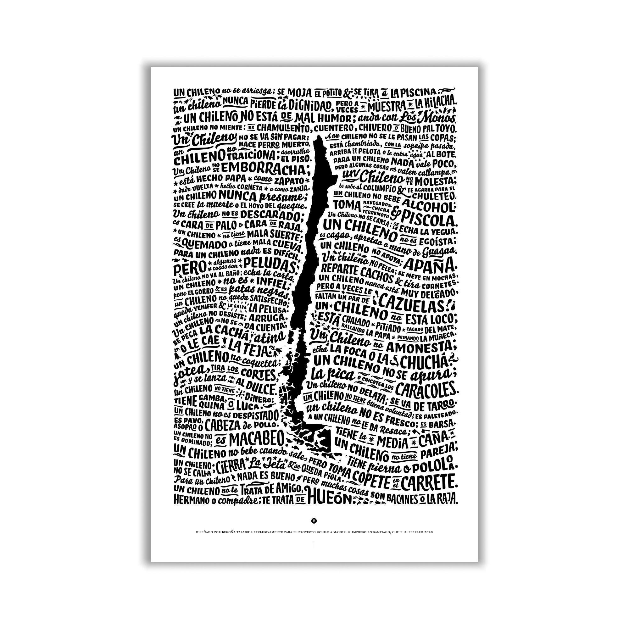 Mapa de Chile con frases típicas (Blanco) - Lámina-0