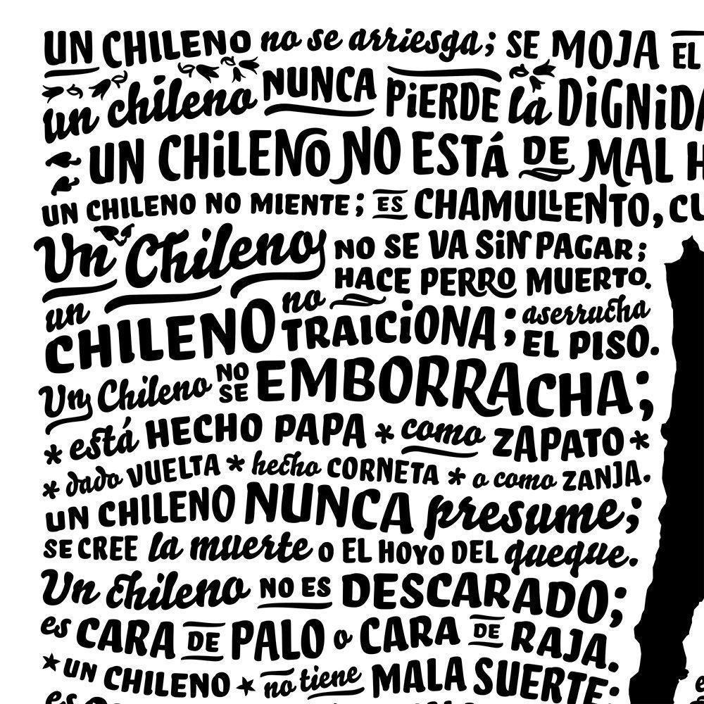 Mapa de Chile con frases típicas (Blanco) - Lámina-2