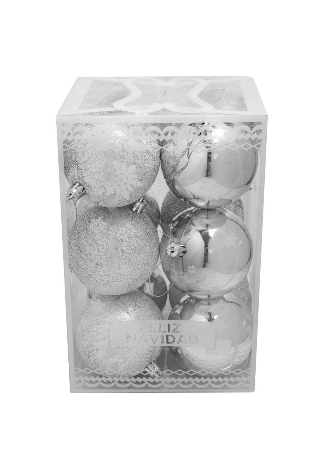 Set de 12 esferas navideñas 8 cms color plata-0