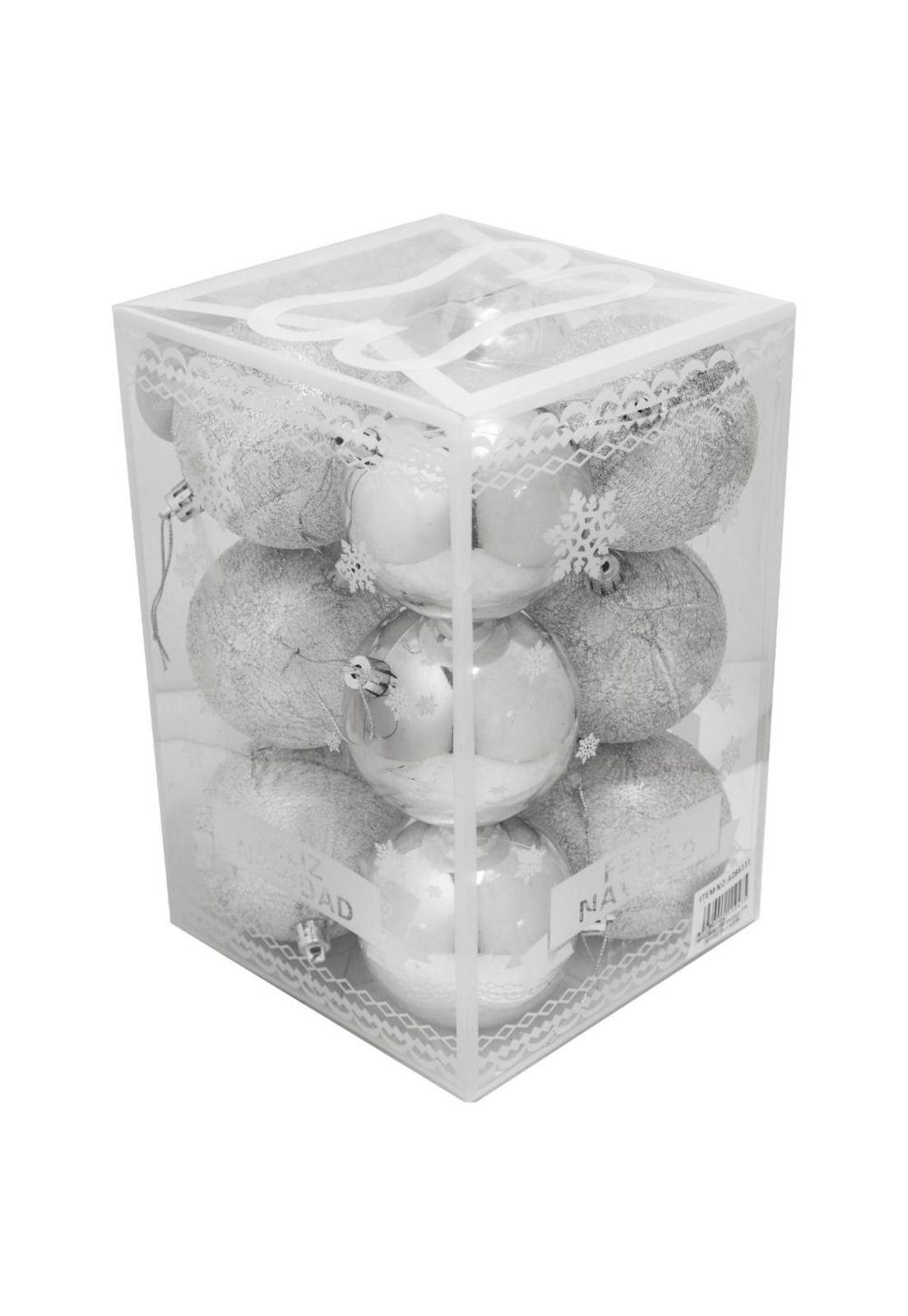 Set de 12 esferas navideñas 8 cms color plata-1