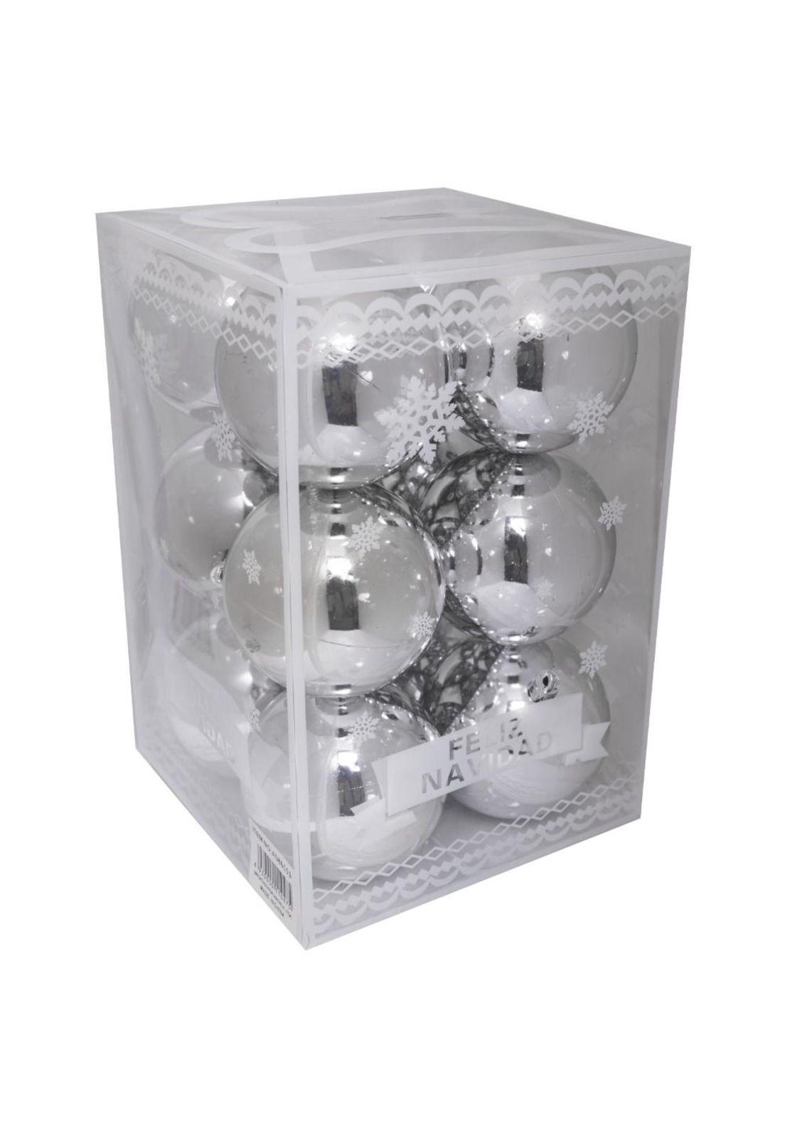 Set de 12 esferas brillantes 8 cms plata-1
