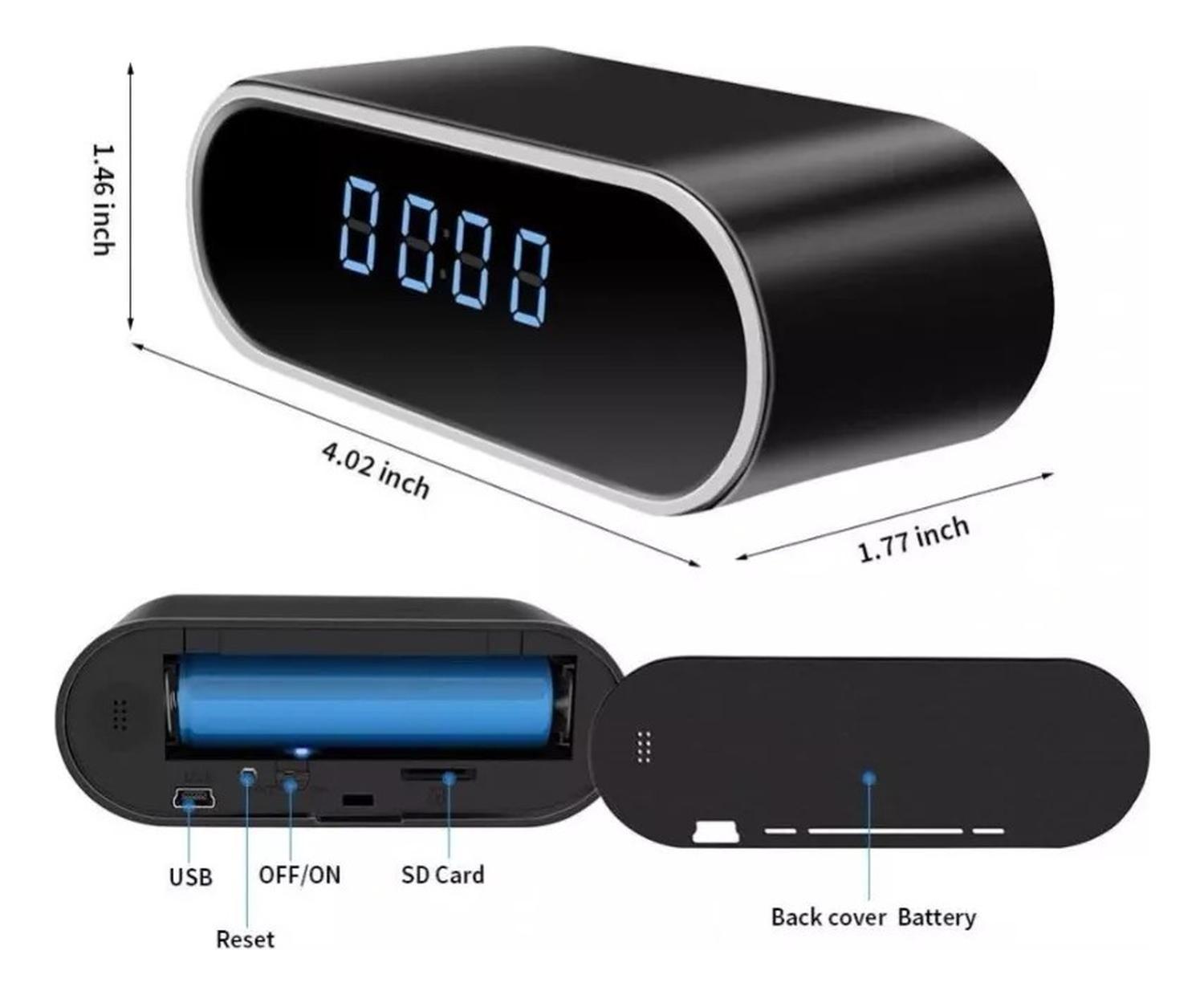 Cámara Reloj Oculta Espia 1080 Wifi Detecta Movimiento Negro-2