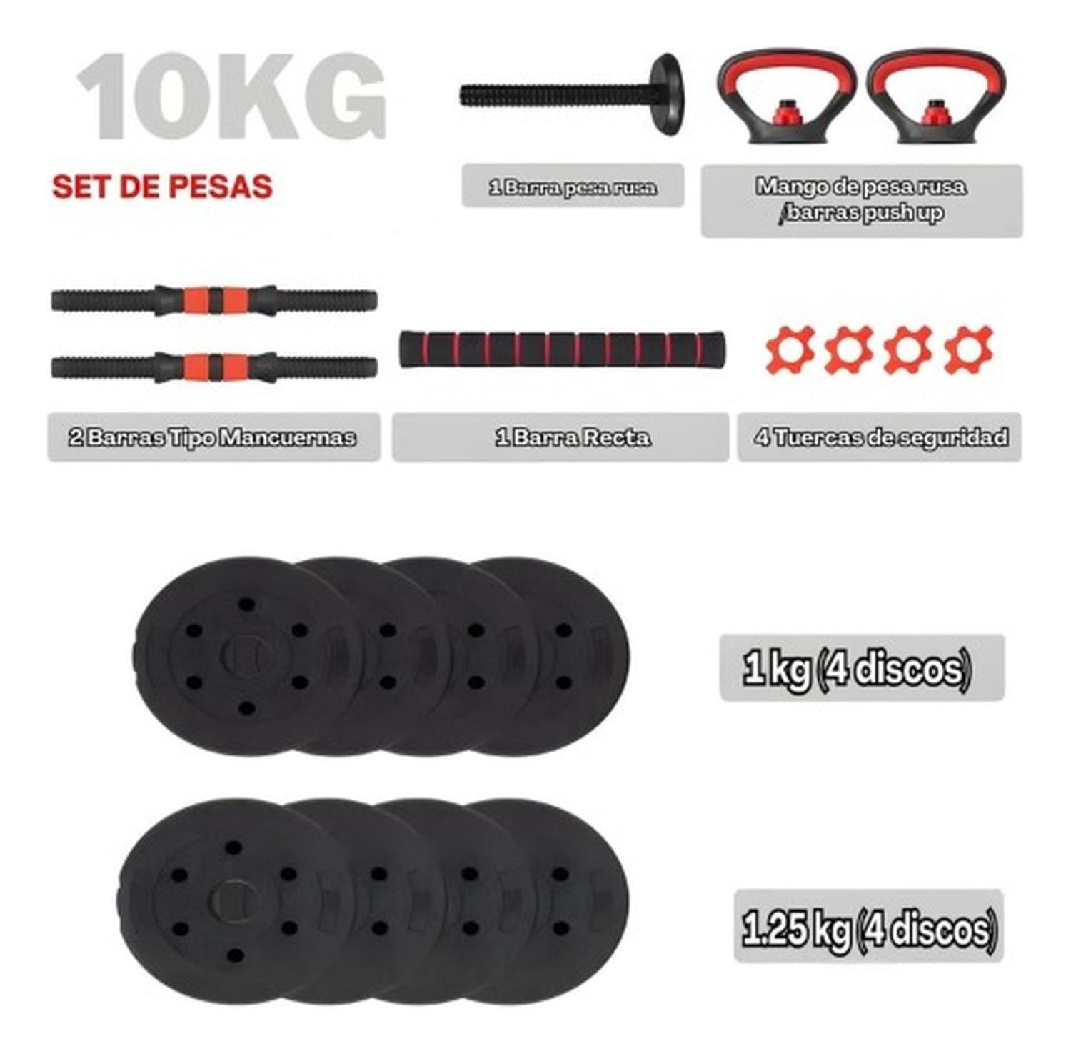 Set De Mancuernas 10kg Barra Armable Ajustable Profesional Negro-3