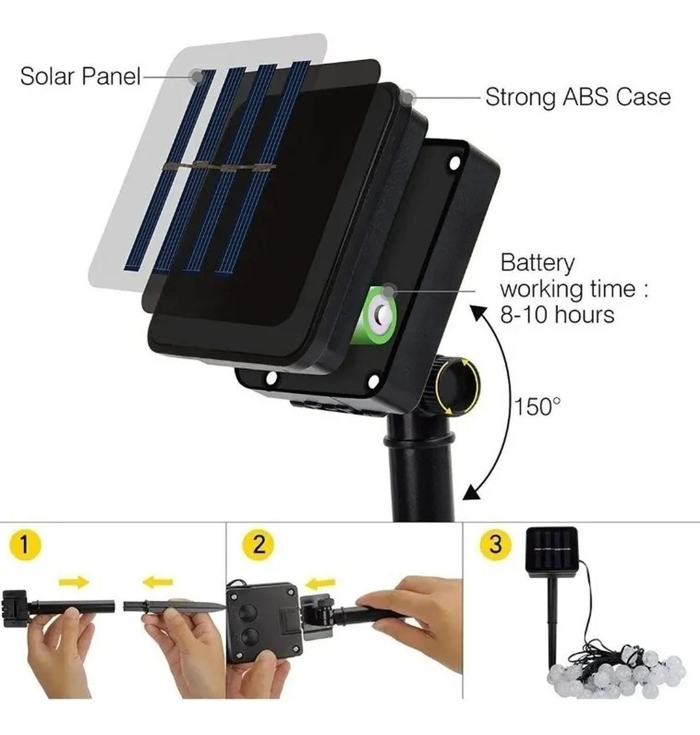 Luces De Cadena Esfera Solares 4.3m 20 Led Césped Jardín Amarillo-2