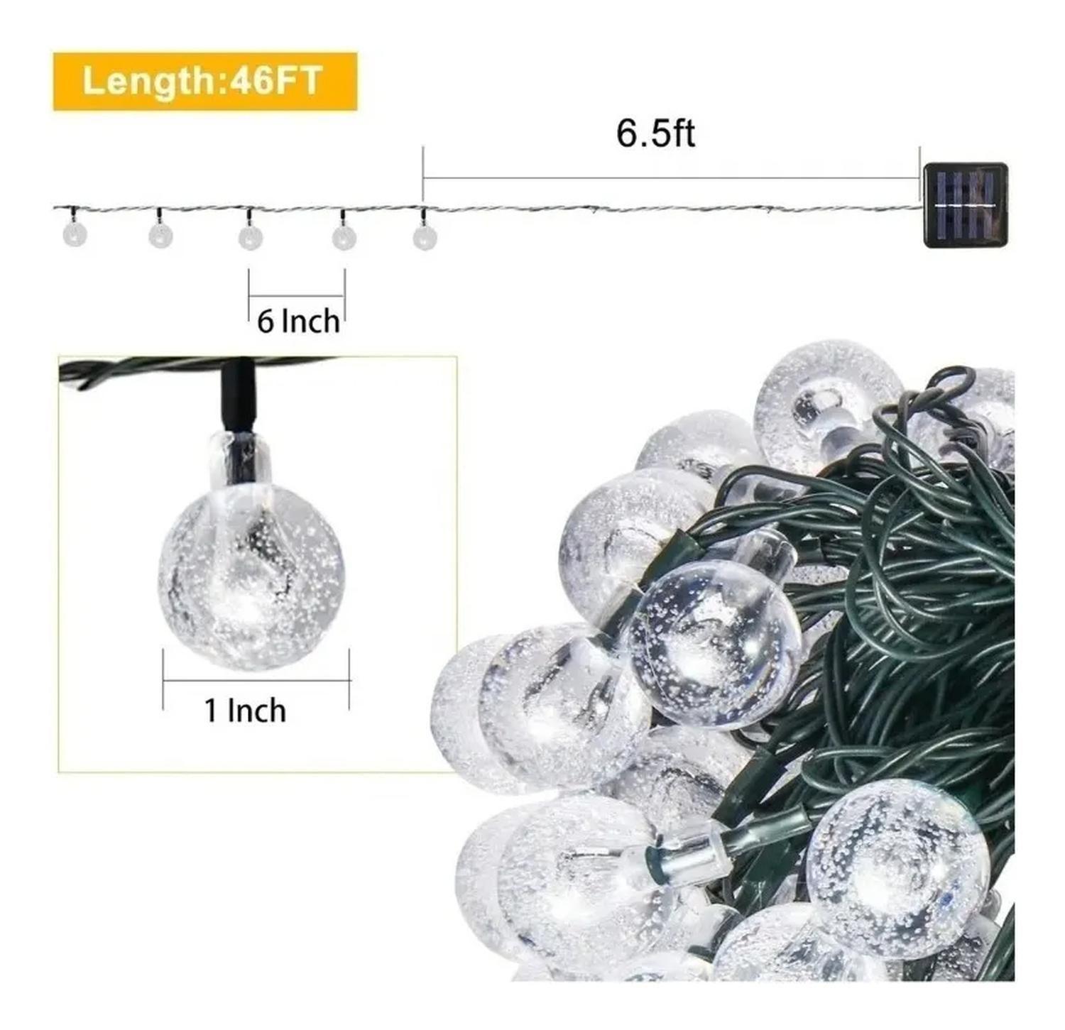 Luces De Cadena Esfera Solares 4.3m 20 Led Césped Jardín Amarillo-3