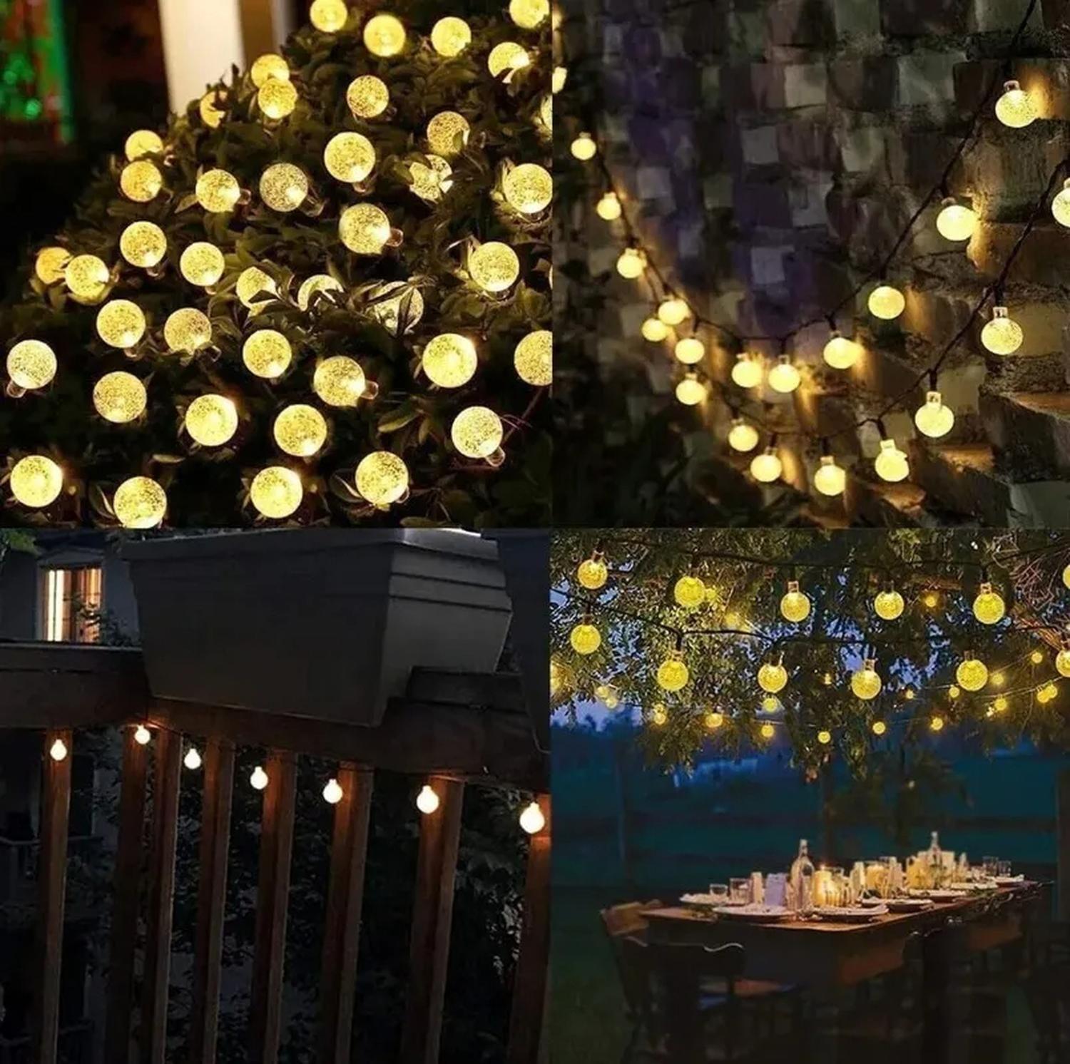 Luces De Cadena Esfera Solares 4.3m 20 Led Césped Jardín Amarillo-4