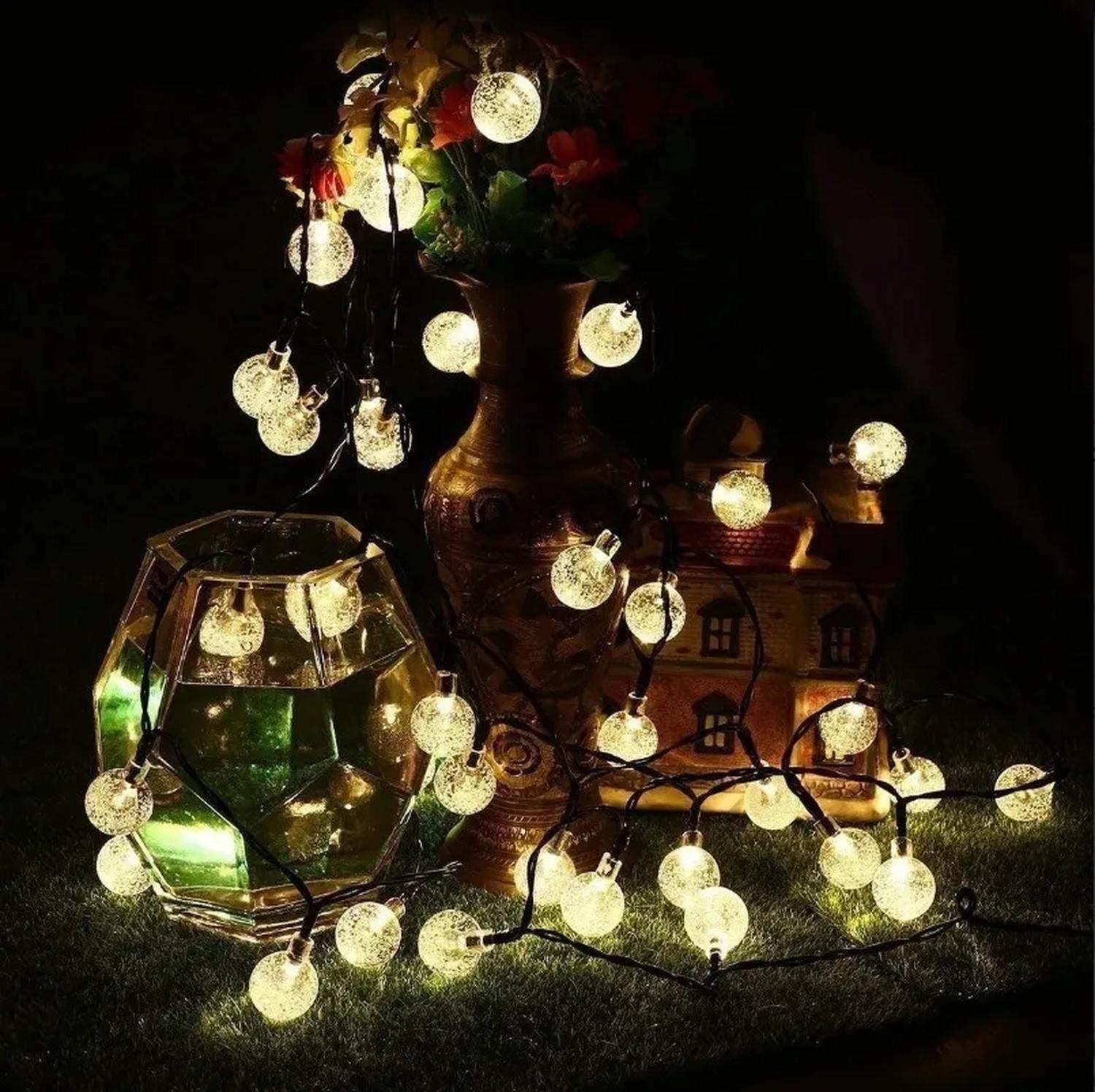 Luces De Cadena Esfera Solares 4.3m 20 Led Césped Jardín Amarillo-6