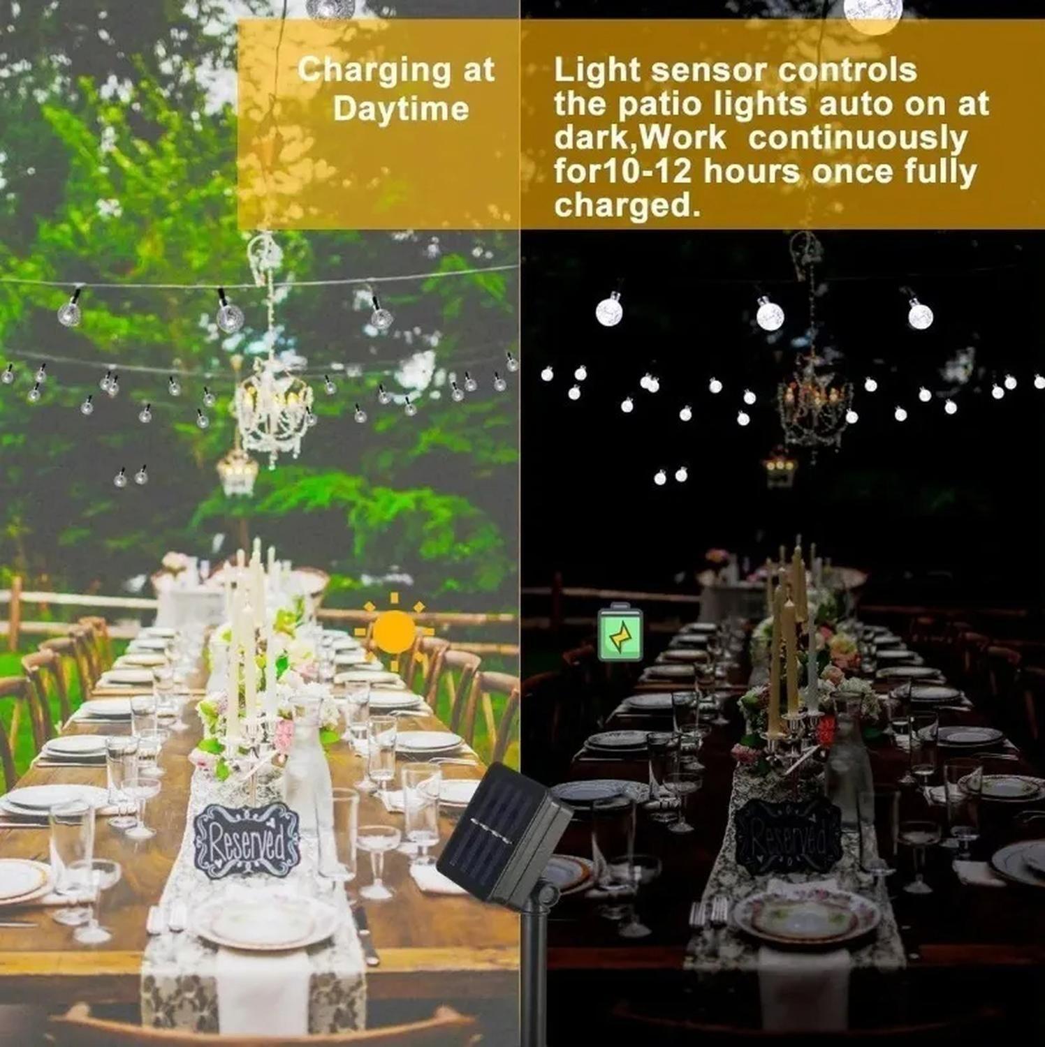 Luces De Cadena Esfera Solares 4.3m 20 Led Césped Jardín Amarillo-8