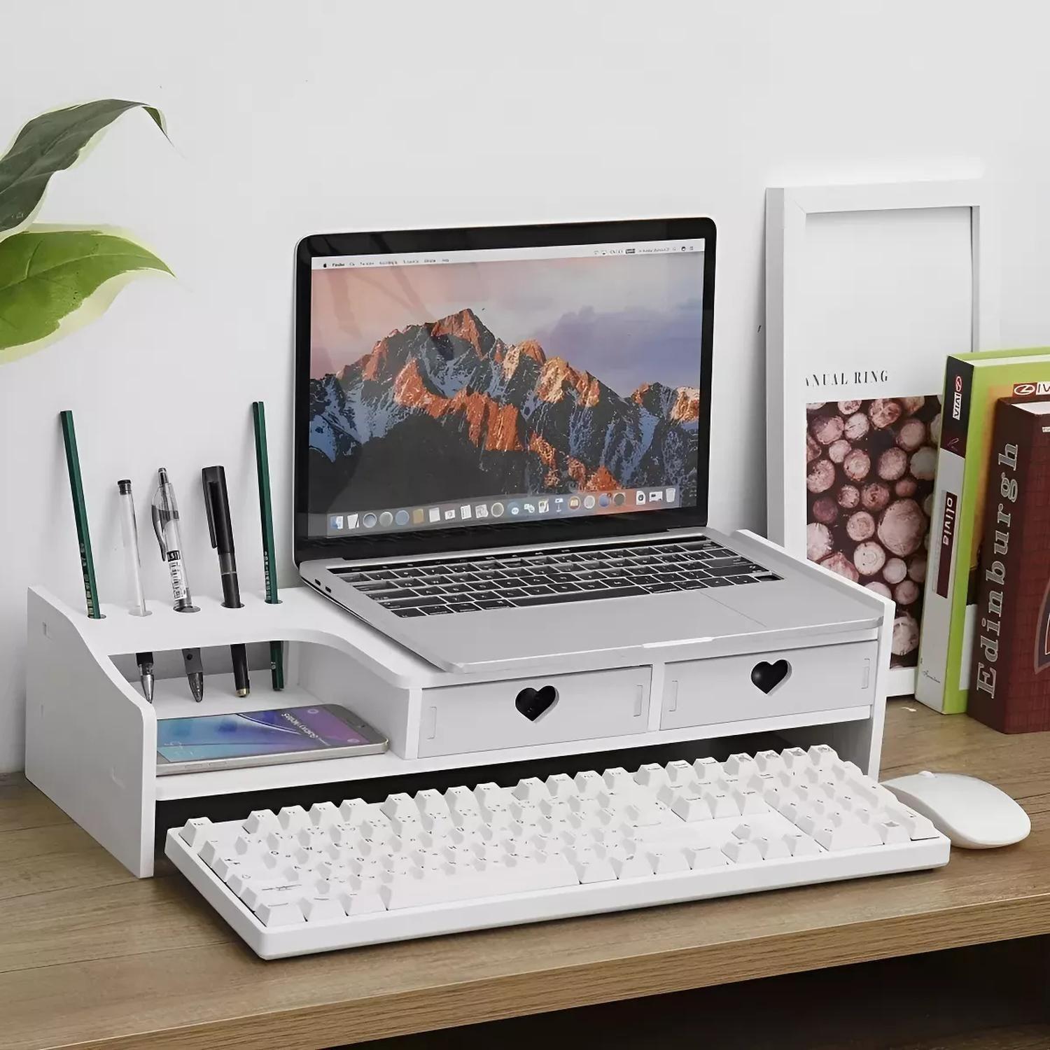 Elevador De Monitor Organizador 2 Cajones Armable Ergonomico-3