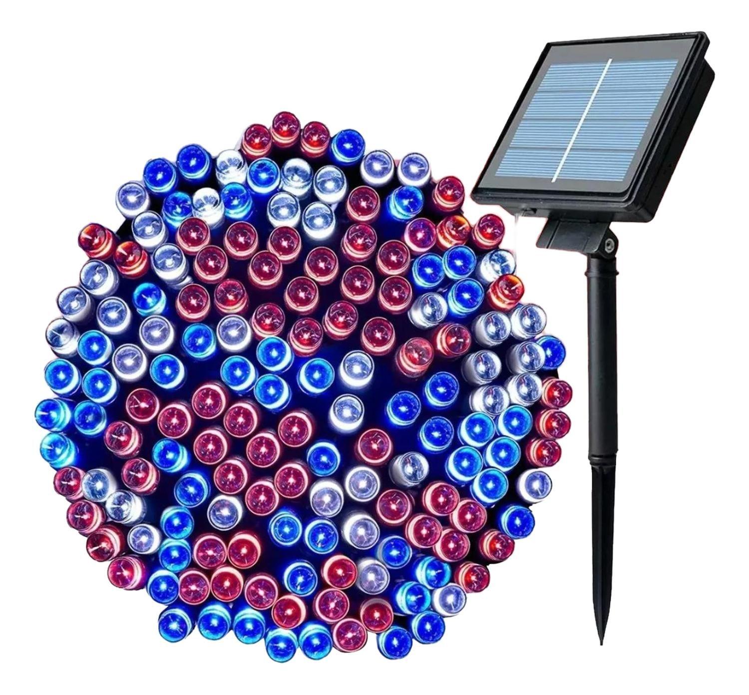 Luces Solar Guirnalda 10 Metro 100 Led Fiesta Patria Navidad Negro-0