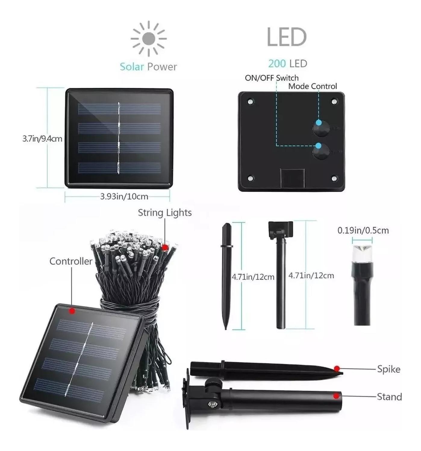 Luces Solar Guirnalda 10 Metro 100 Led Fiesta Patria Navidad Negro-3