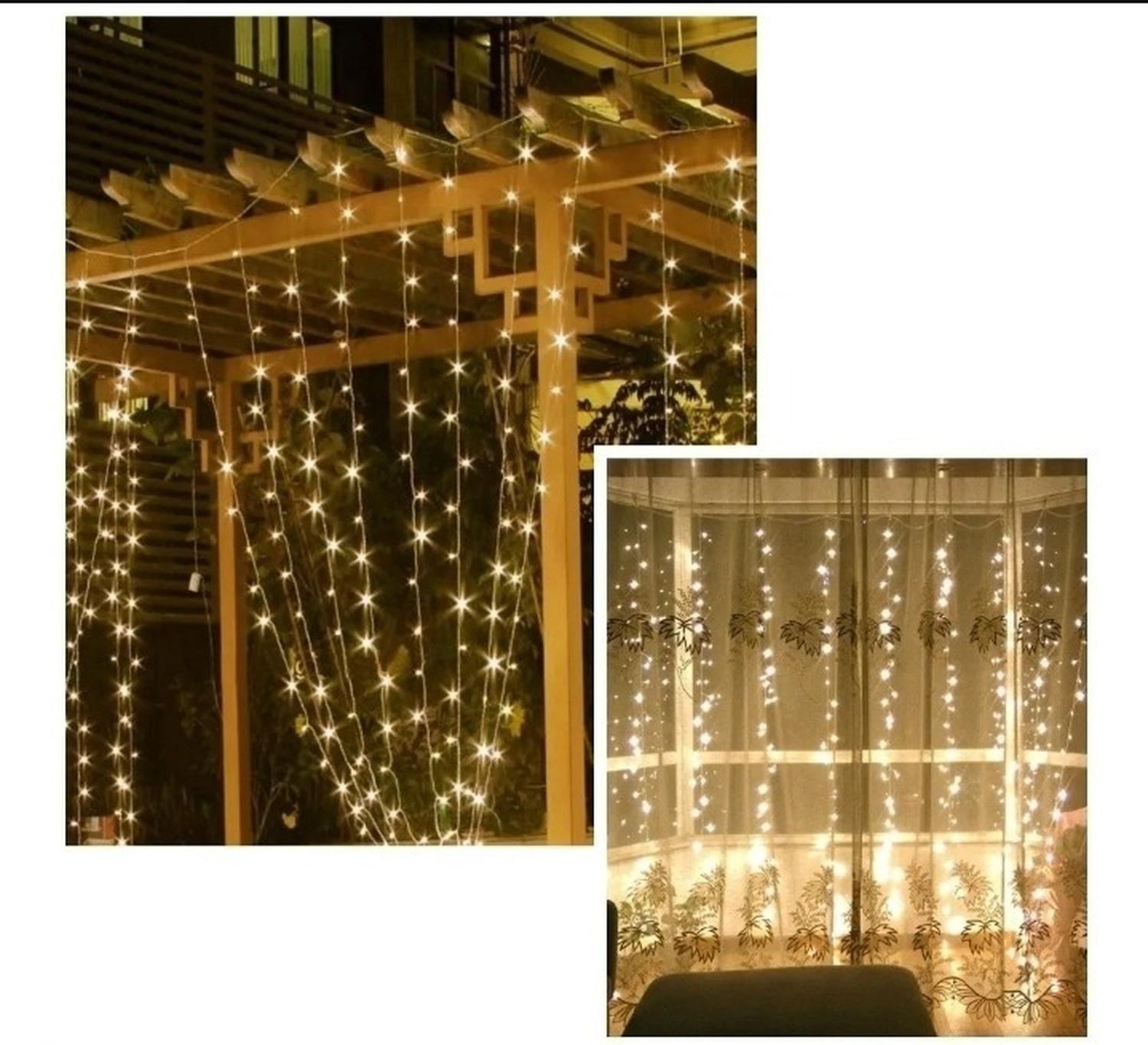 Cortina Led Solar Cascada Navidad 3x2 Calida-2