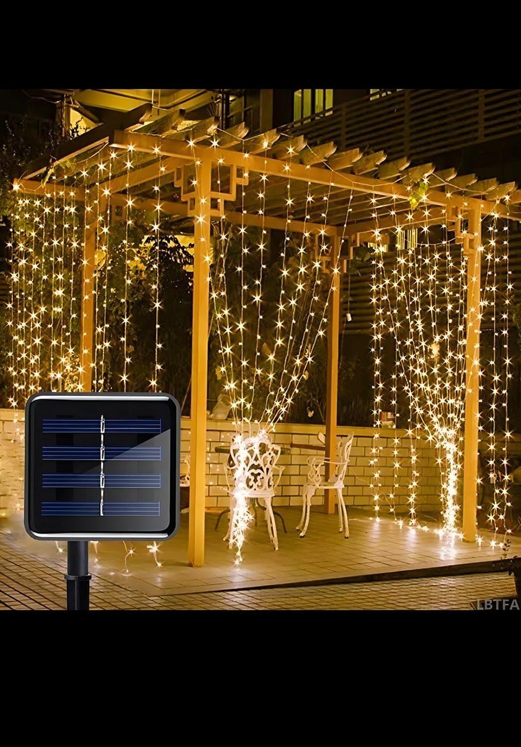 Cortina Led Solar Cascada Navidad 3x2 Calida-3