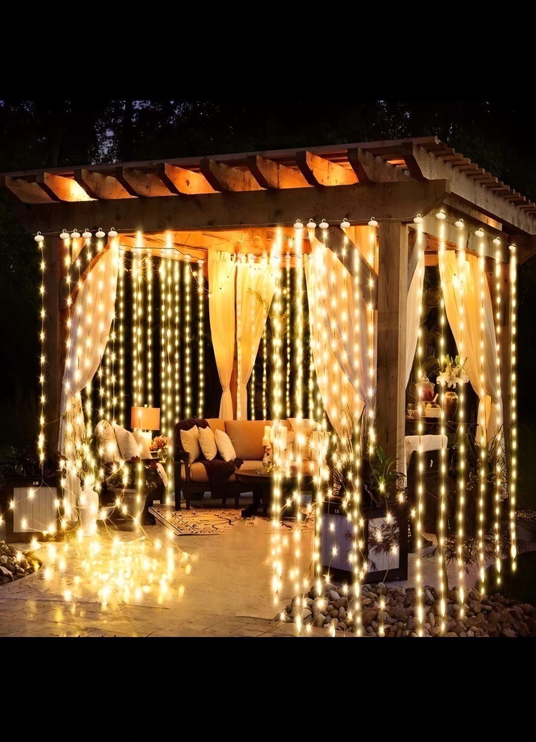 Cortina Led Solar Cascada Navidad 3x2 Calida-4