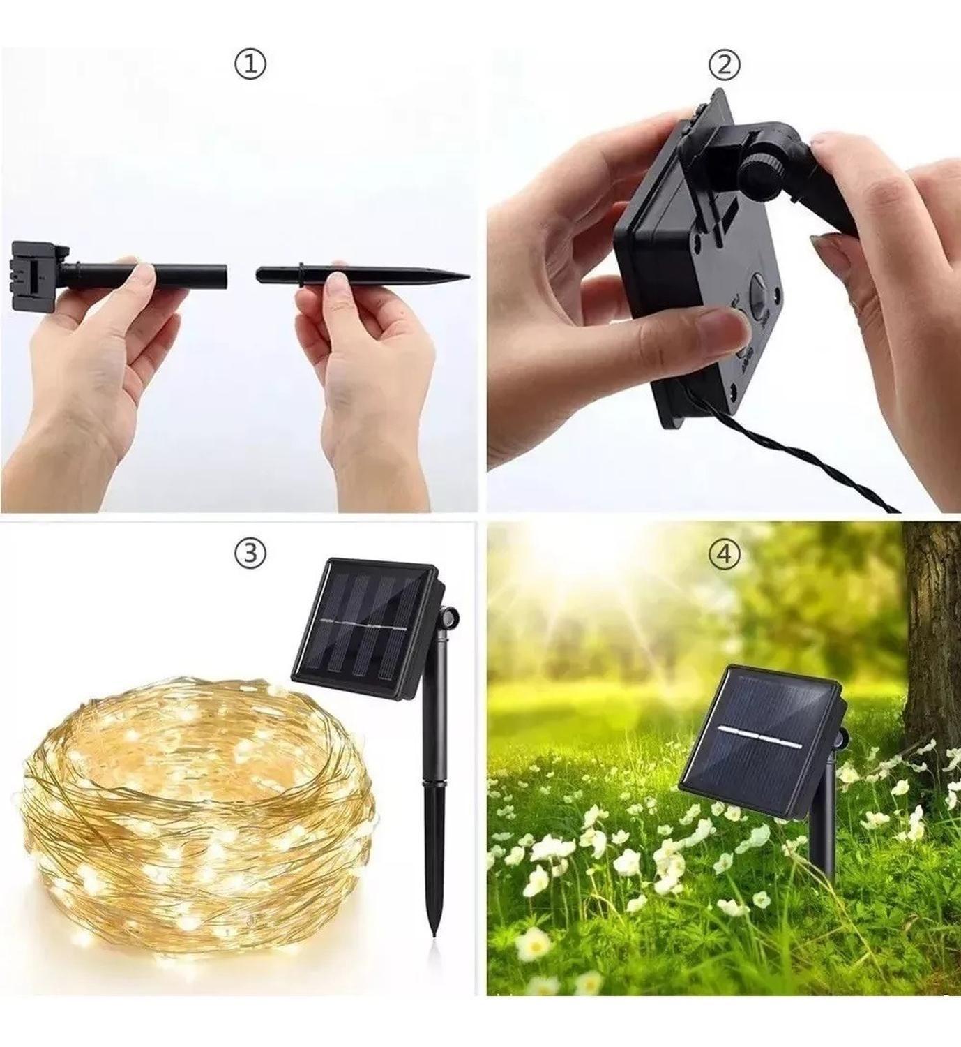 Guirnalda Hada Alambre Solar 100 Led 10m Luz Cálida Hogar Amarillo-4