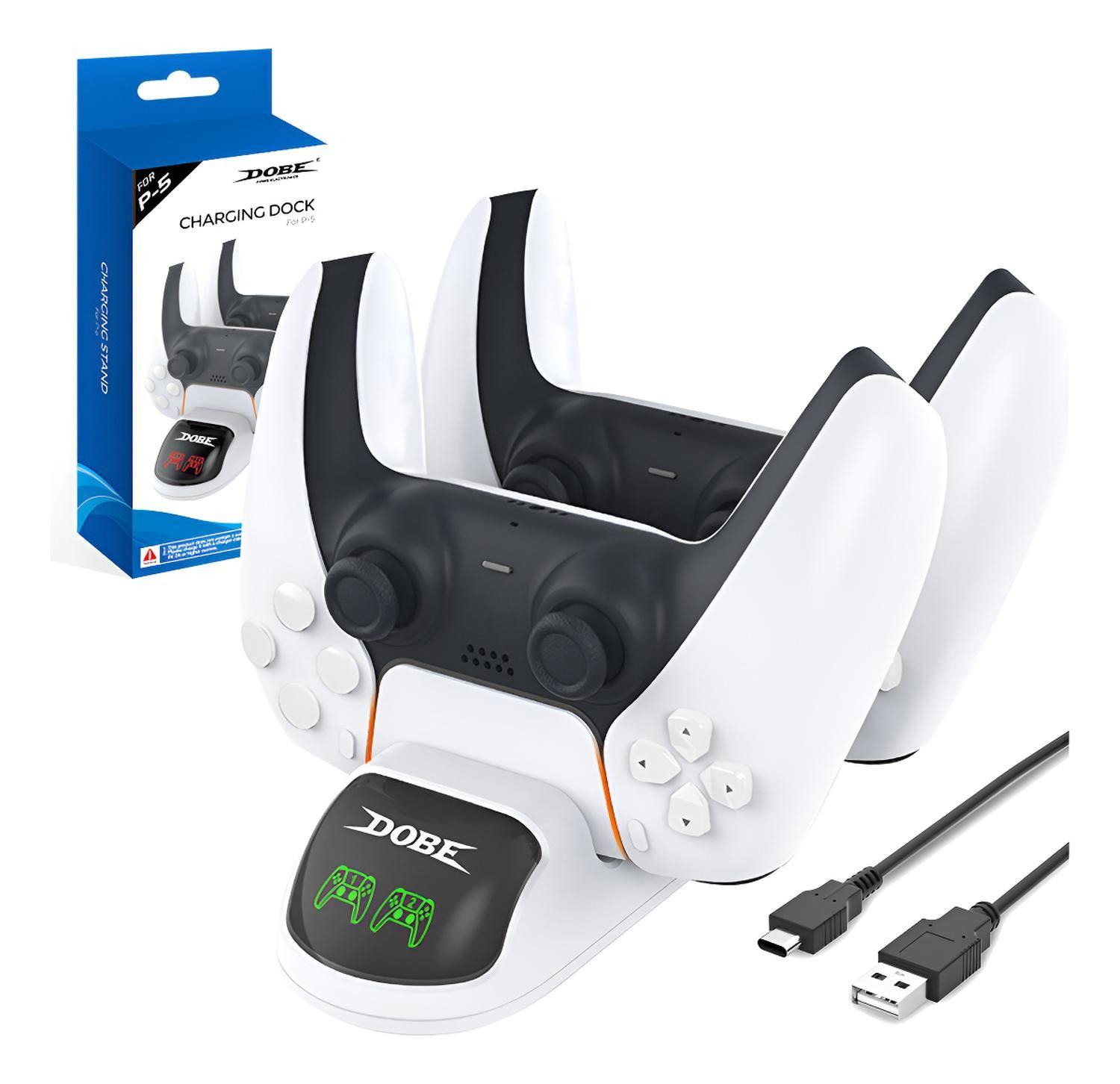 Cargador De Doble Base Compatible Con Mando Ps5 Y Playstatio Blanco-0