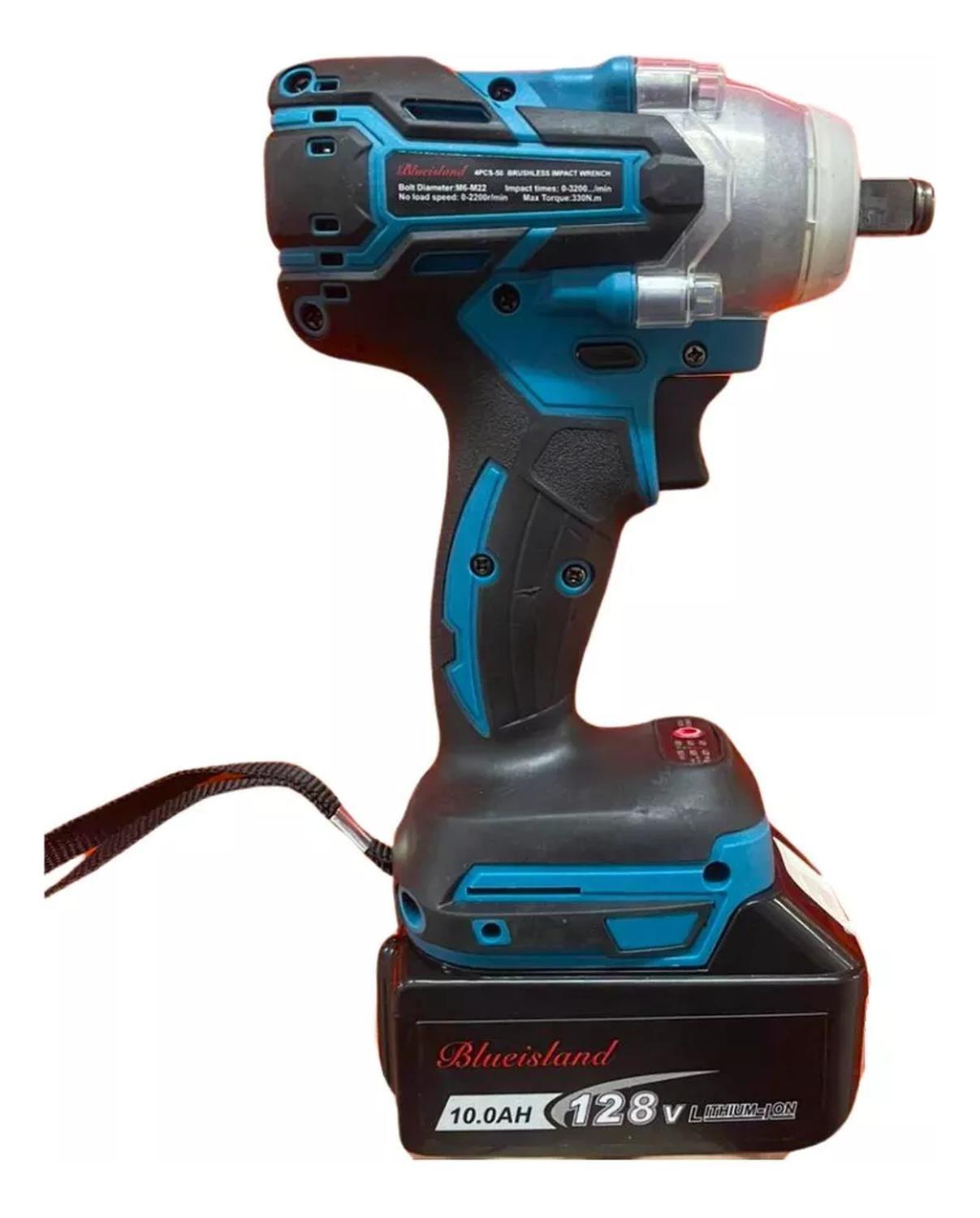 Llave De Impacto Electrica Con Accesorios + 2 Baterias 128v Azul-3