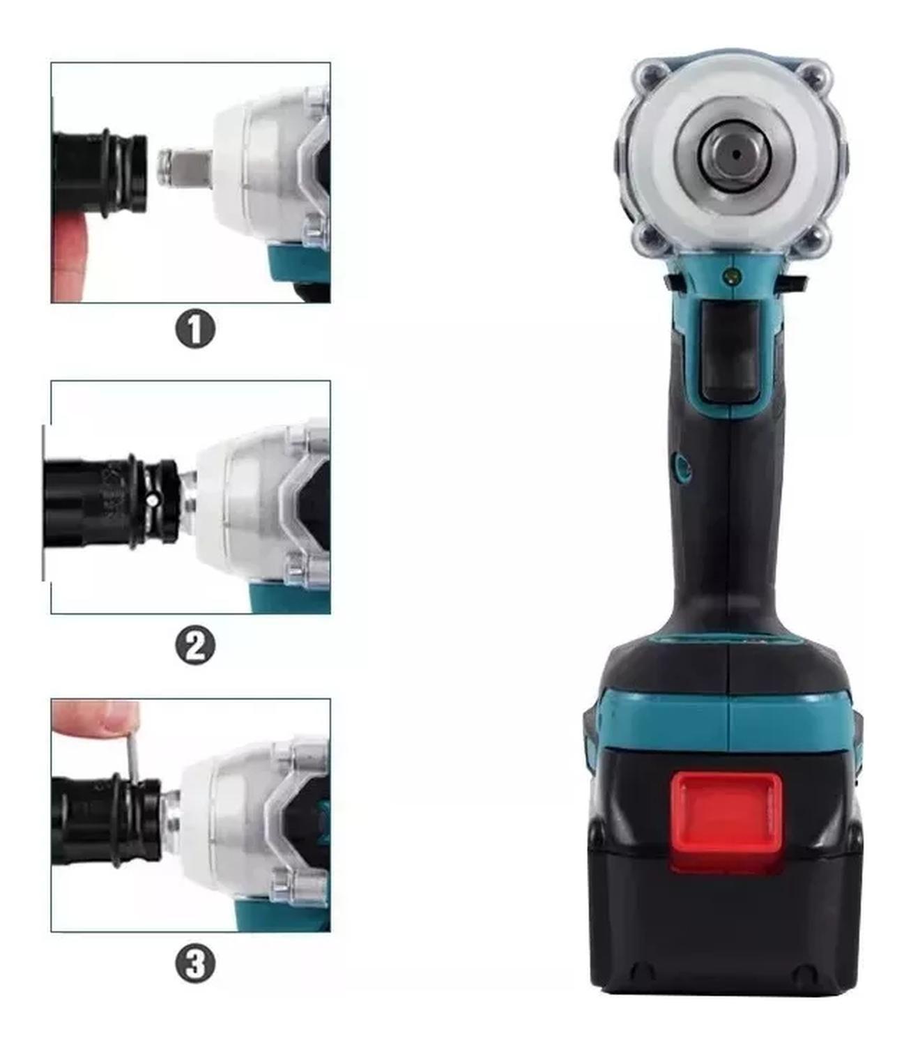 Llave De Impacto Electrica Con Accesorios + 2 Baterias 128v Azul-4