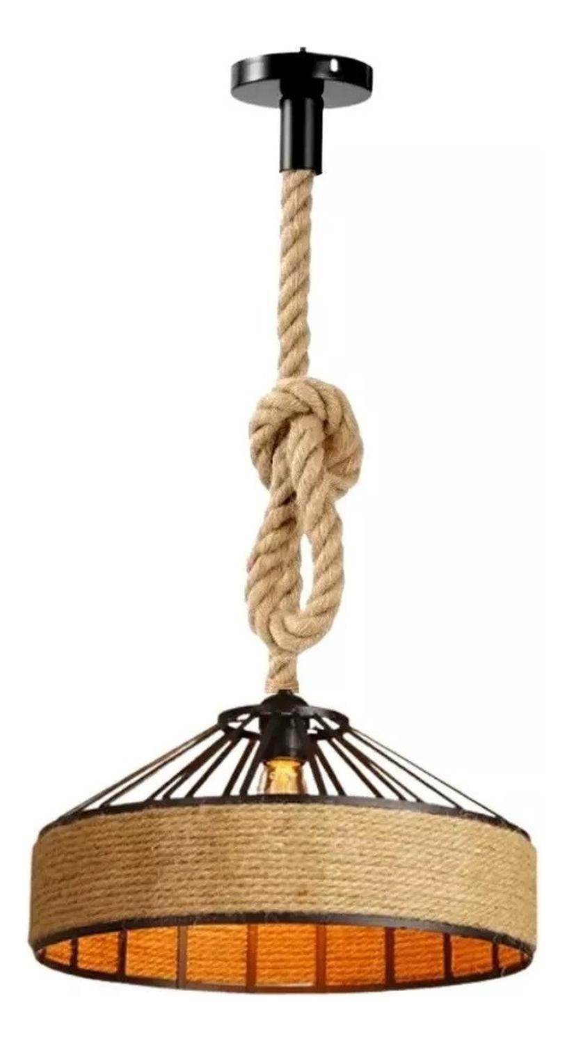 Lampara Colgante 30 Cm Con Cuerda Cáñamo - Metal Rustica Col Negro-4