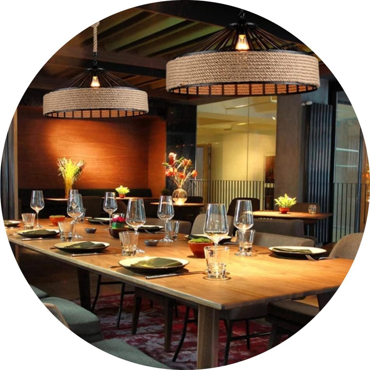 Lampara Colgante 30 Cm Con Cuerda Cáñamo - Metal Rustica Col Negro-5