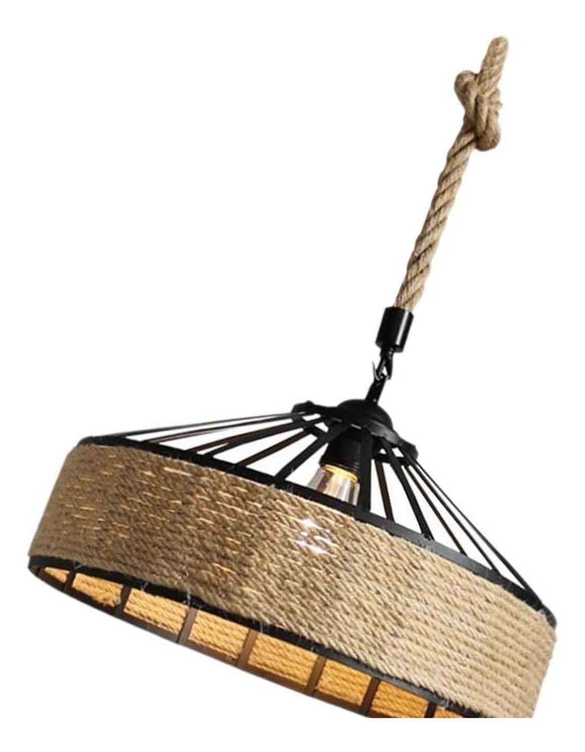 Lampara Colgante 30 Cm Con Cuerda Cáñamo - Metal Rustica Col Negro-8