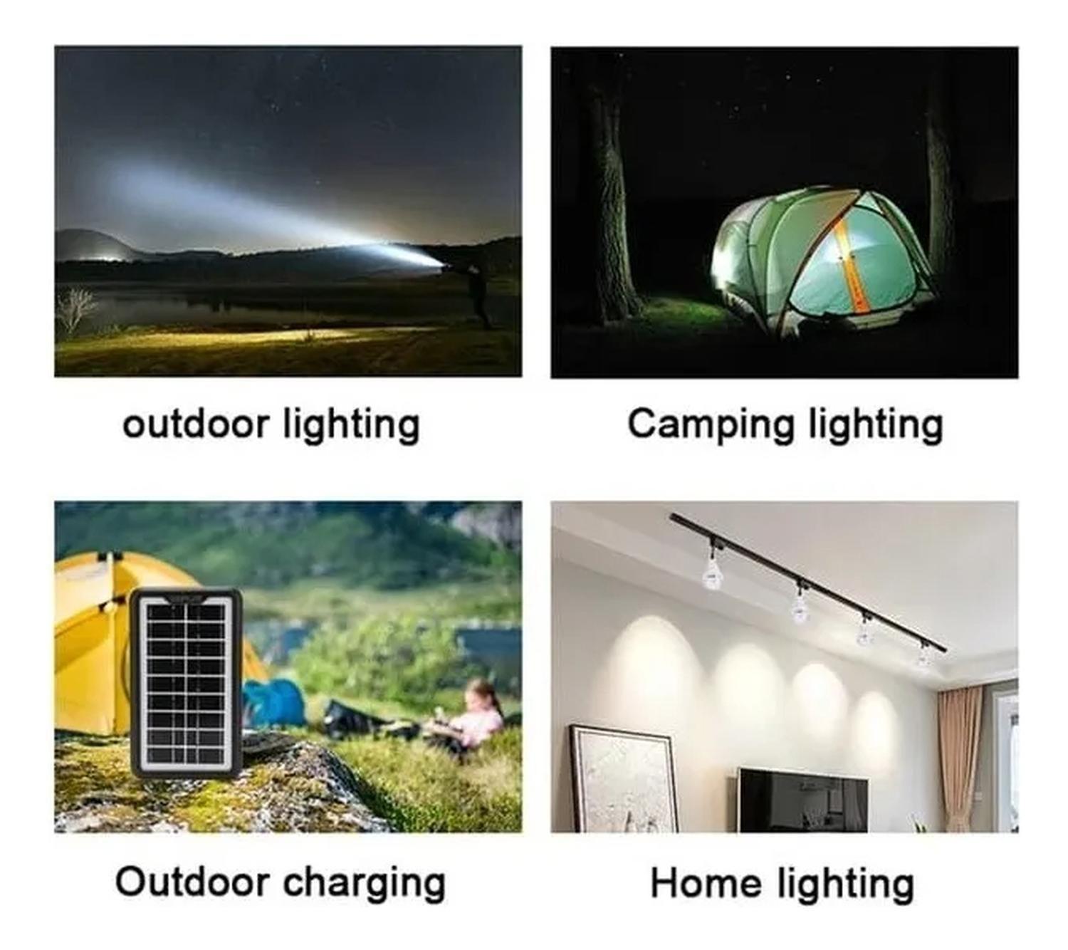 Kit De Campin Solar De Emergencia 3 Ampolletas + Linterna Negro-5