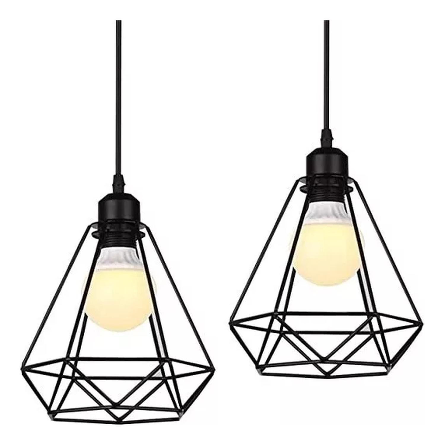 Pack 2 Lámparas Decorativas Vintage Diamante Iluminación Negro-3