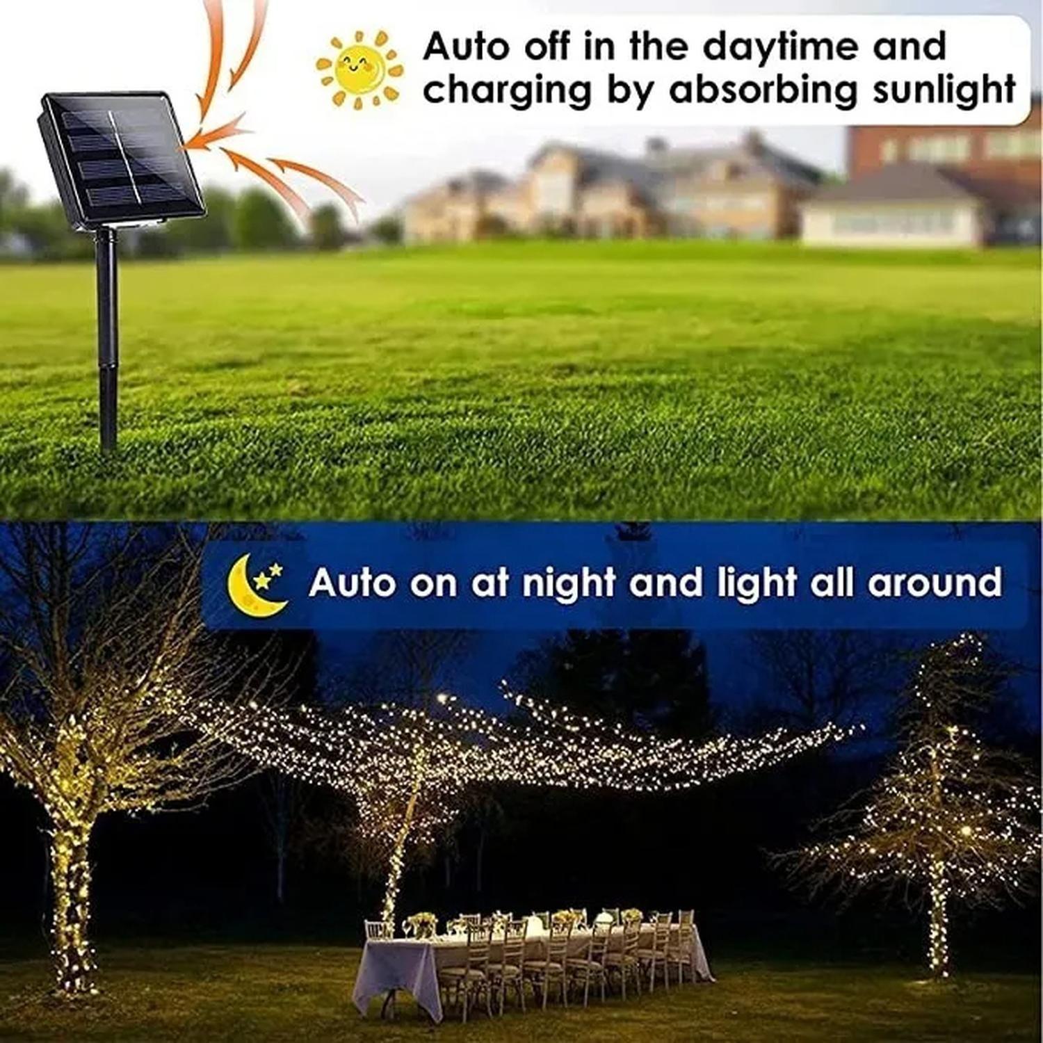 X4 Luces Solar Guirnalda 100 Led Decorativas 10 Metros Luz Amarillo-2