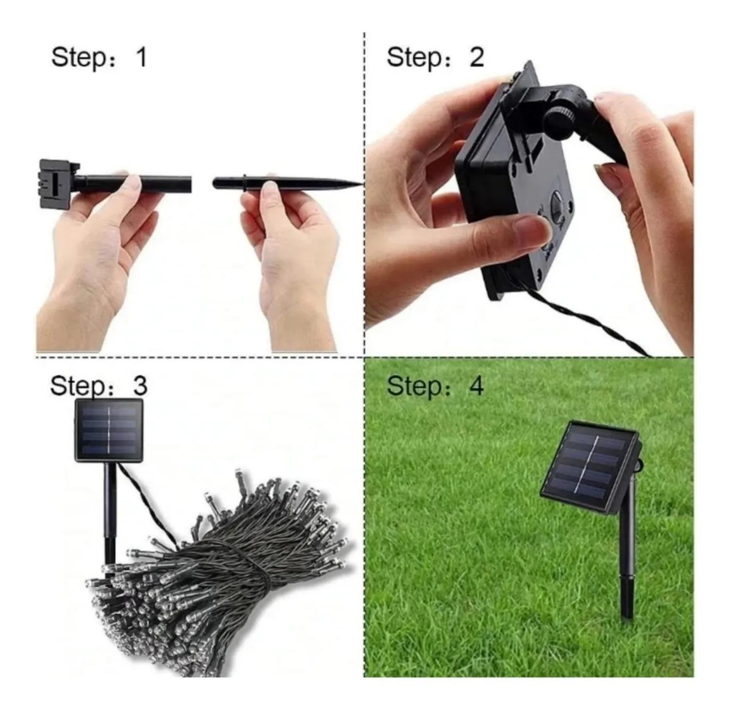 X4 Luces Solar Guirnalda 100 Led Decorativas 10 Metros Luz Amarillo-4