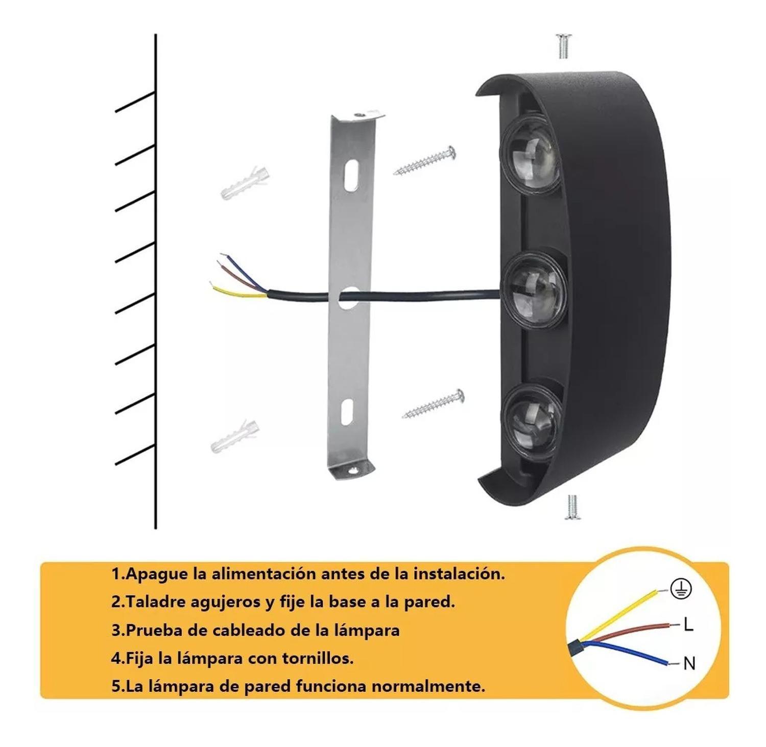 Aplique De Pared 6w Led Luz Calida Decoracion Hogar Negro-5