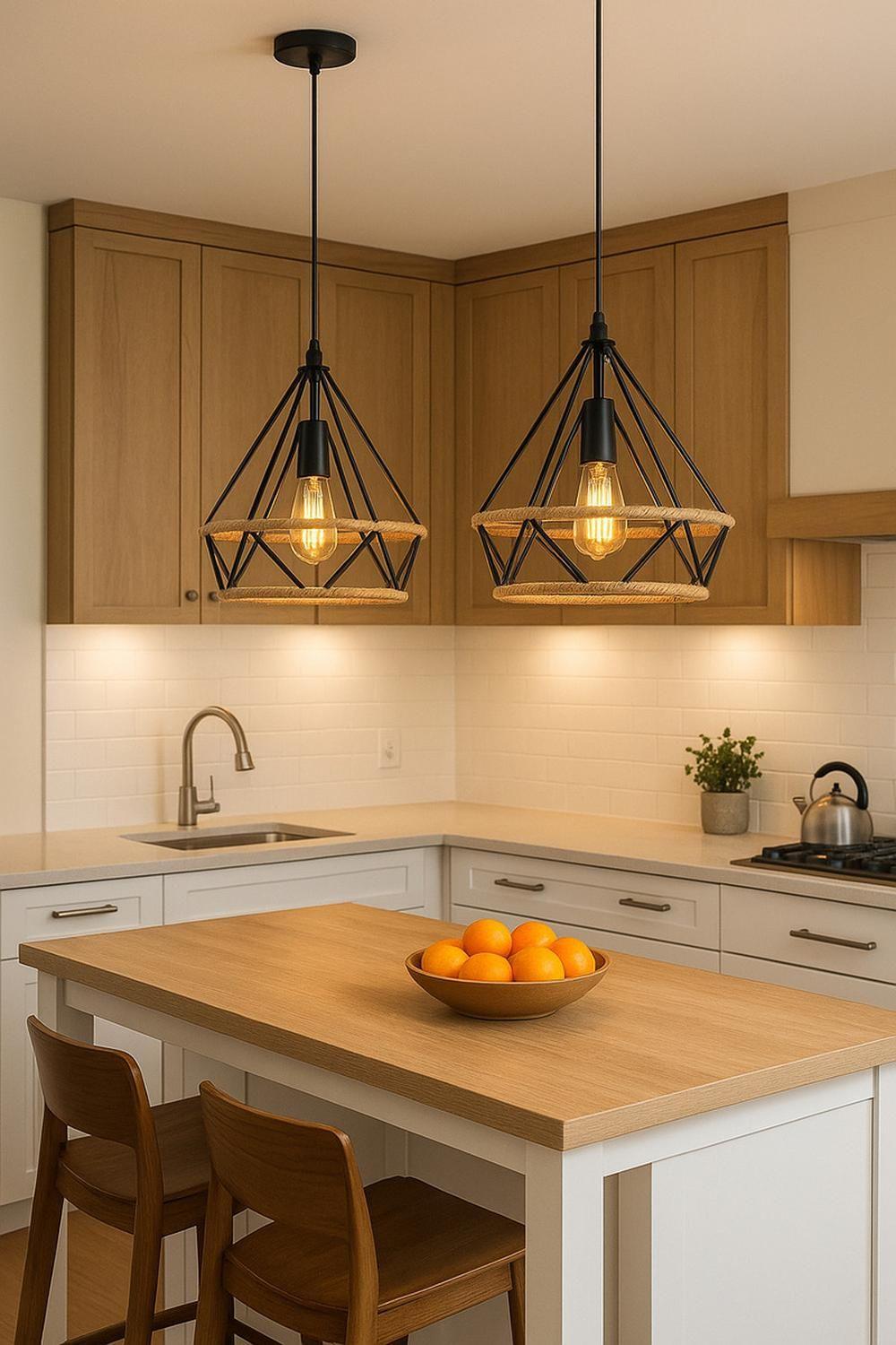 Pack X2 Lampara Colgante Rustica Vintage Diamante Con Cañam Negro-3