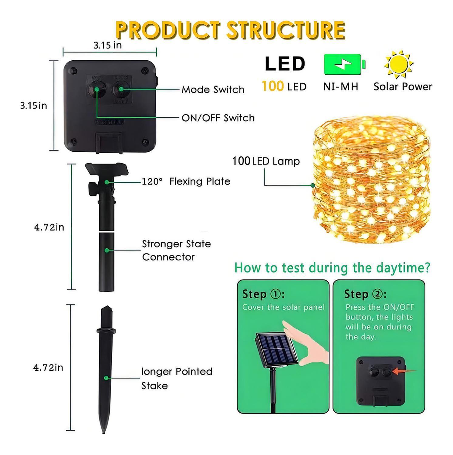 Pack X2 Luz Guirnalda Solar 200 Led Cálida Decoracion 20mts Amarillo-2
