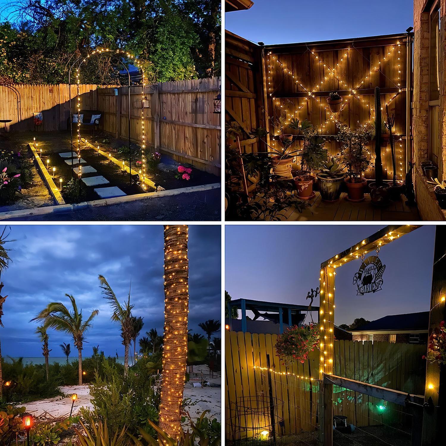 Pack X2 Luz Guirnalda Solar 200 Led Cálida Decoracion 20mts Amarillo-4