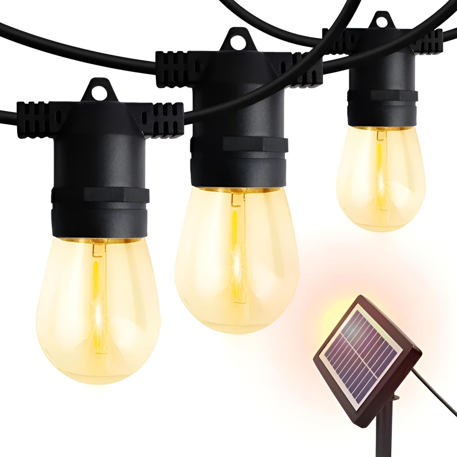 Guirnalda 10 Metros Panel Solar Led Calida Color Negro-0