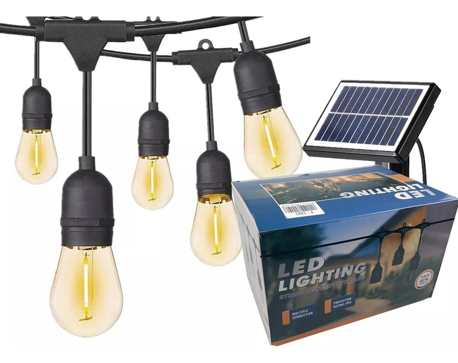 Guirnalda 10 Metros Panel Solar Led Calida Color Negro-1