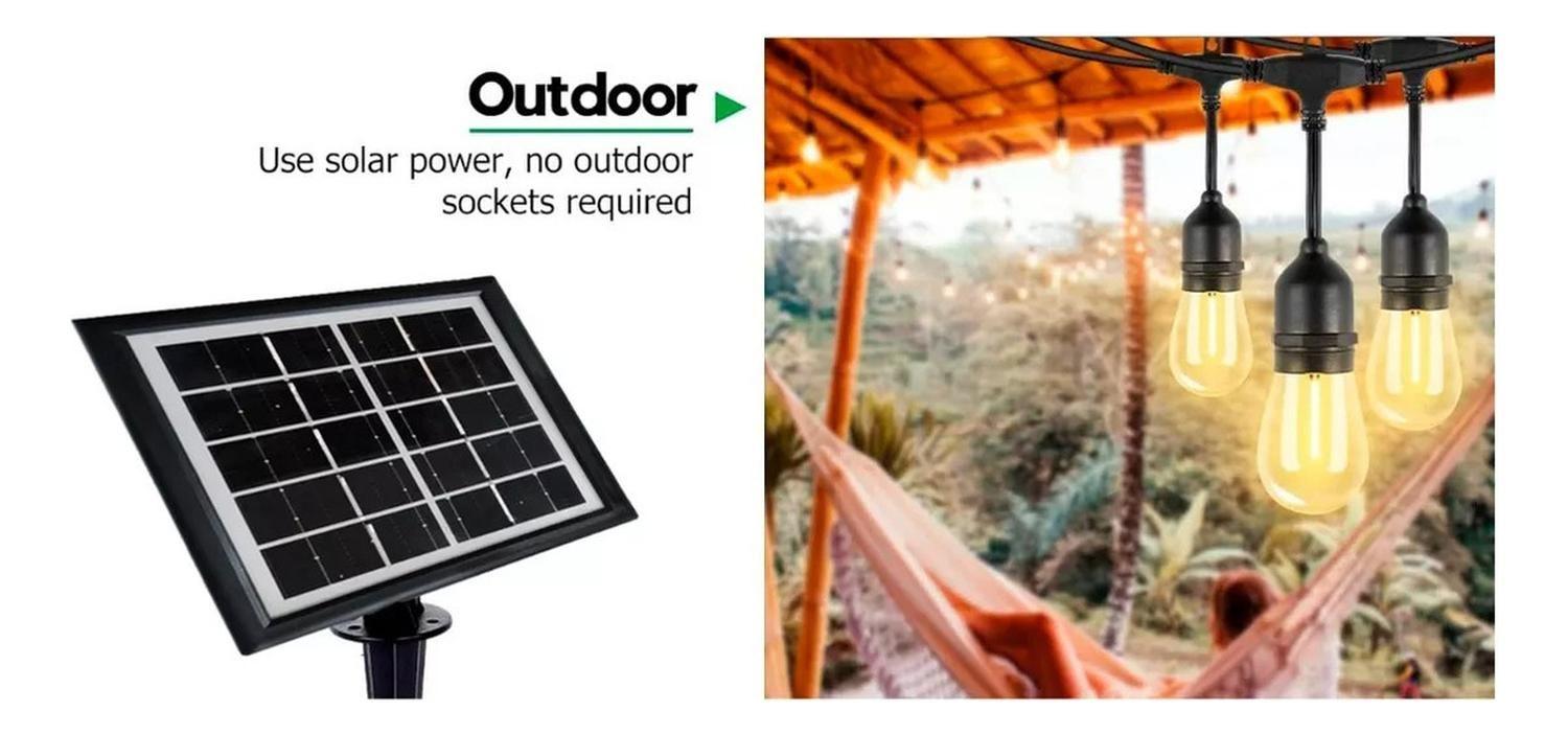 Guirnalda 10 Metros Panel Solar Led Calida Color Negro-6