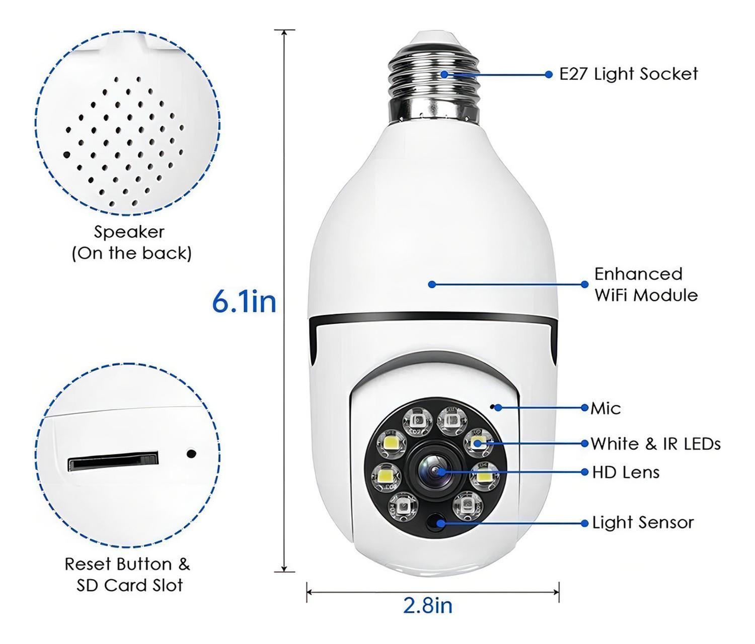 Ampolleta Con Cámara 2 Unidad Seguridad Panorámica Wifi 360-5