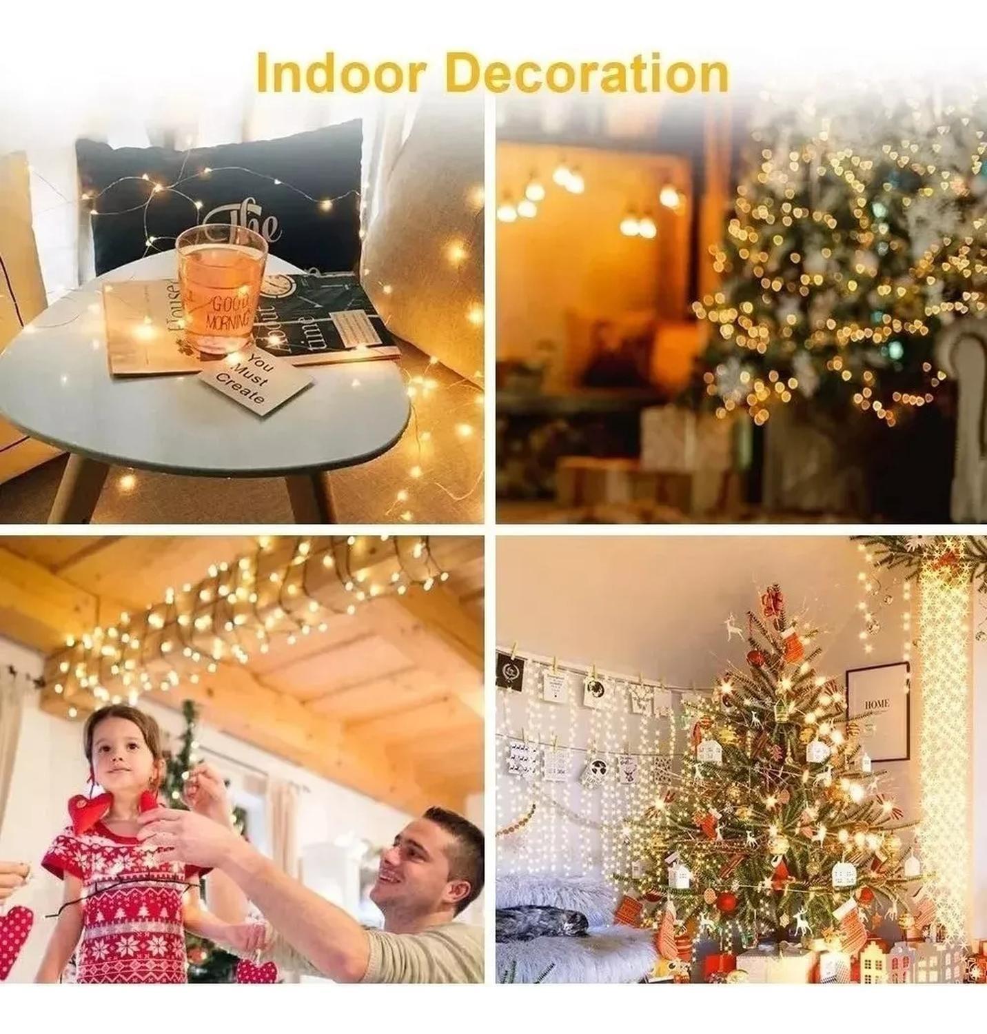 Luces Hada Led Con Alambre Navidad Hogar Solares 30 Metros Amarillo-2