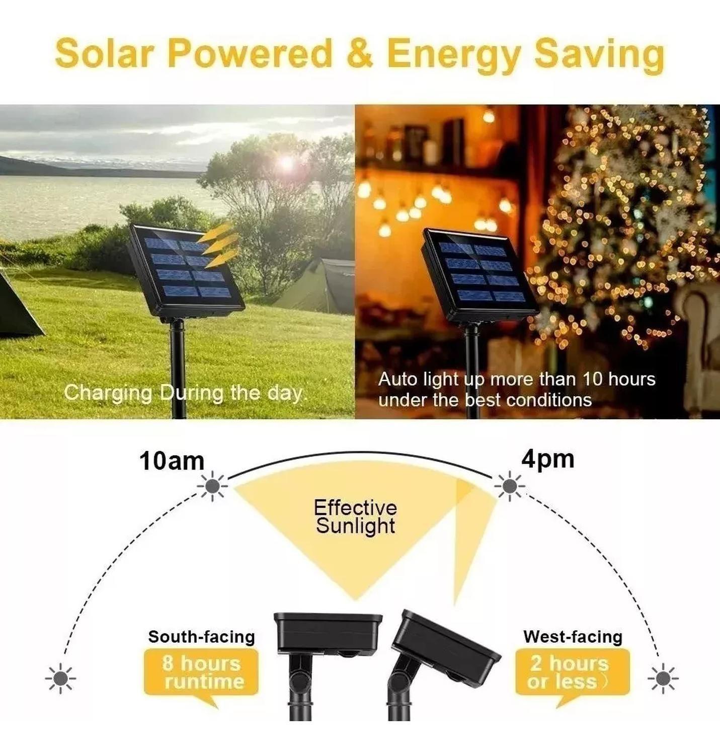 Luces Hada Led Con Alambre Navidad Hogar Solares 30 Metros Amarillo-3